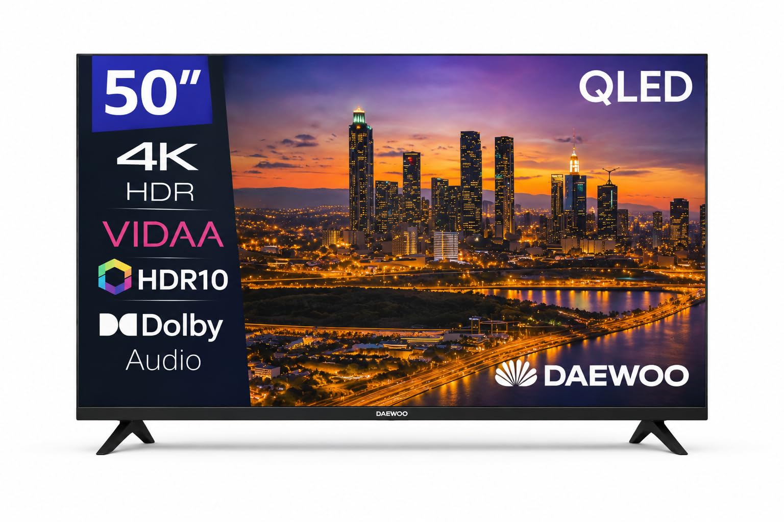 Daewoo 50VB56QV Smart TV 50 Pouces QLED 4K UHD, HDR10, Dolby Audio, Bluetooth, HDMI 2.1, Design sans Cadre (Frameless), Fonctions d'accessibilité, Gamme 2026
