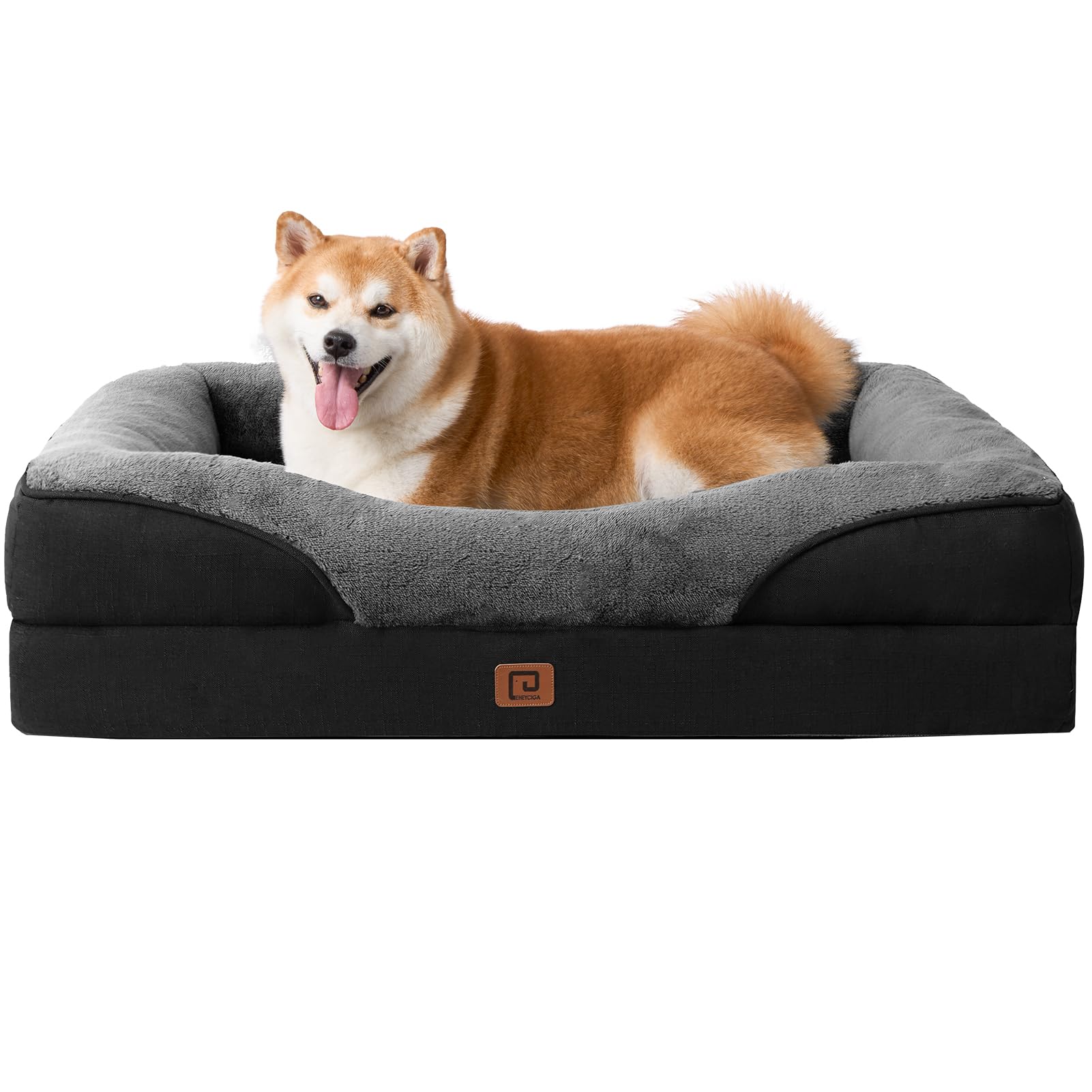 EHEYCIGA Memory Foam Cuccia Cane Interno Taglia Grande, Impermeabile Divano per Cani Sfoderabile e Lavabile, Letto per Cani con 4 Bordi Rialzati, Grigio Scuro/Nero, 91x68x17.5cm