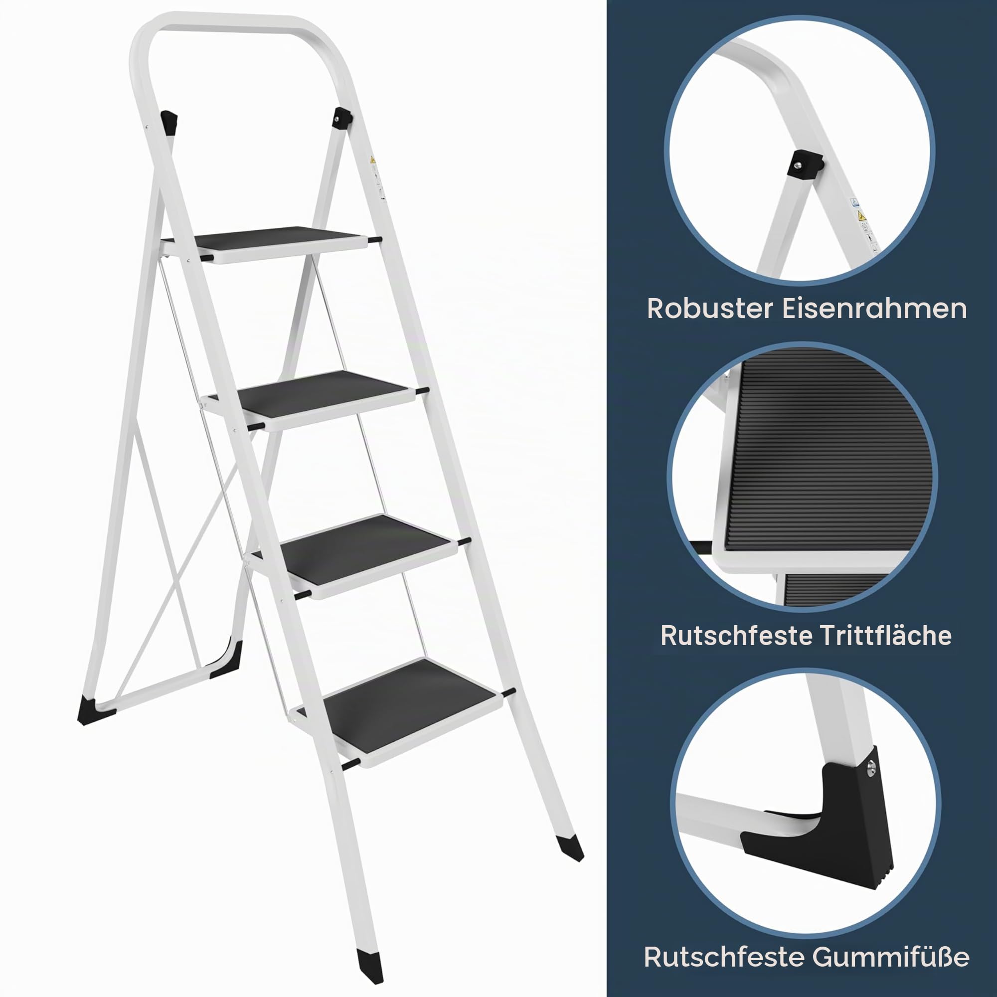 Home Vida® 4 Schritt Leiter, Heavy Duty Stahl, faltbar, tragbar mit Antirutschmatte