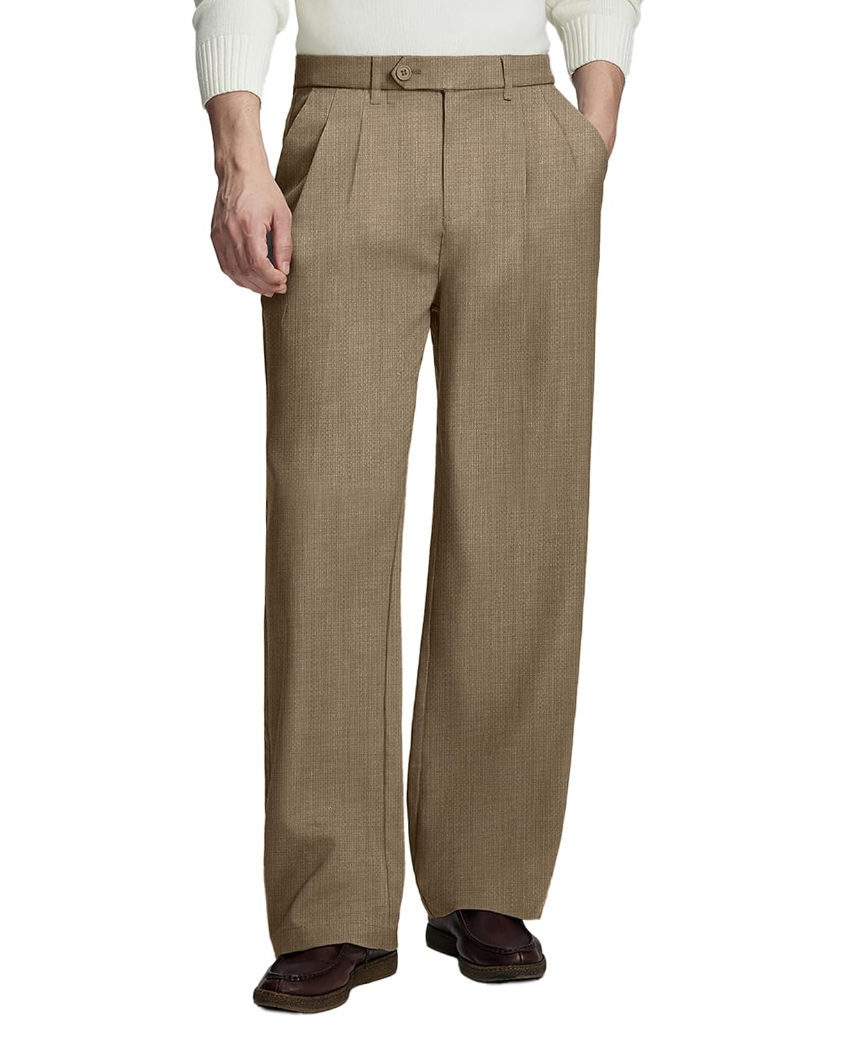 Susclude Calça social masculina casual, plissada, folgada, vintage, folgada, justa, para trabalho, escritório