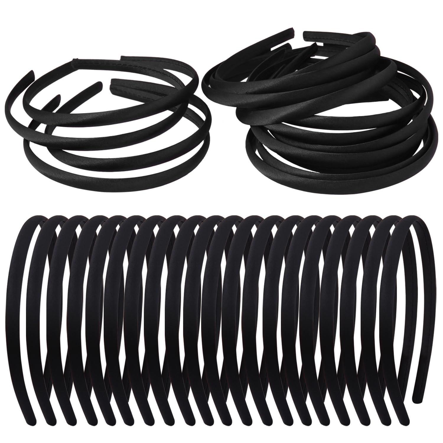 20 PCS Black Satin Covered Headbands for Girls Women Christmas Plain DIY Craft Head bands Plastic Thin Headband