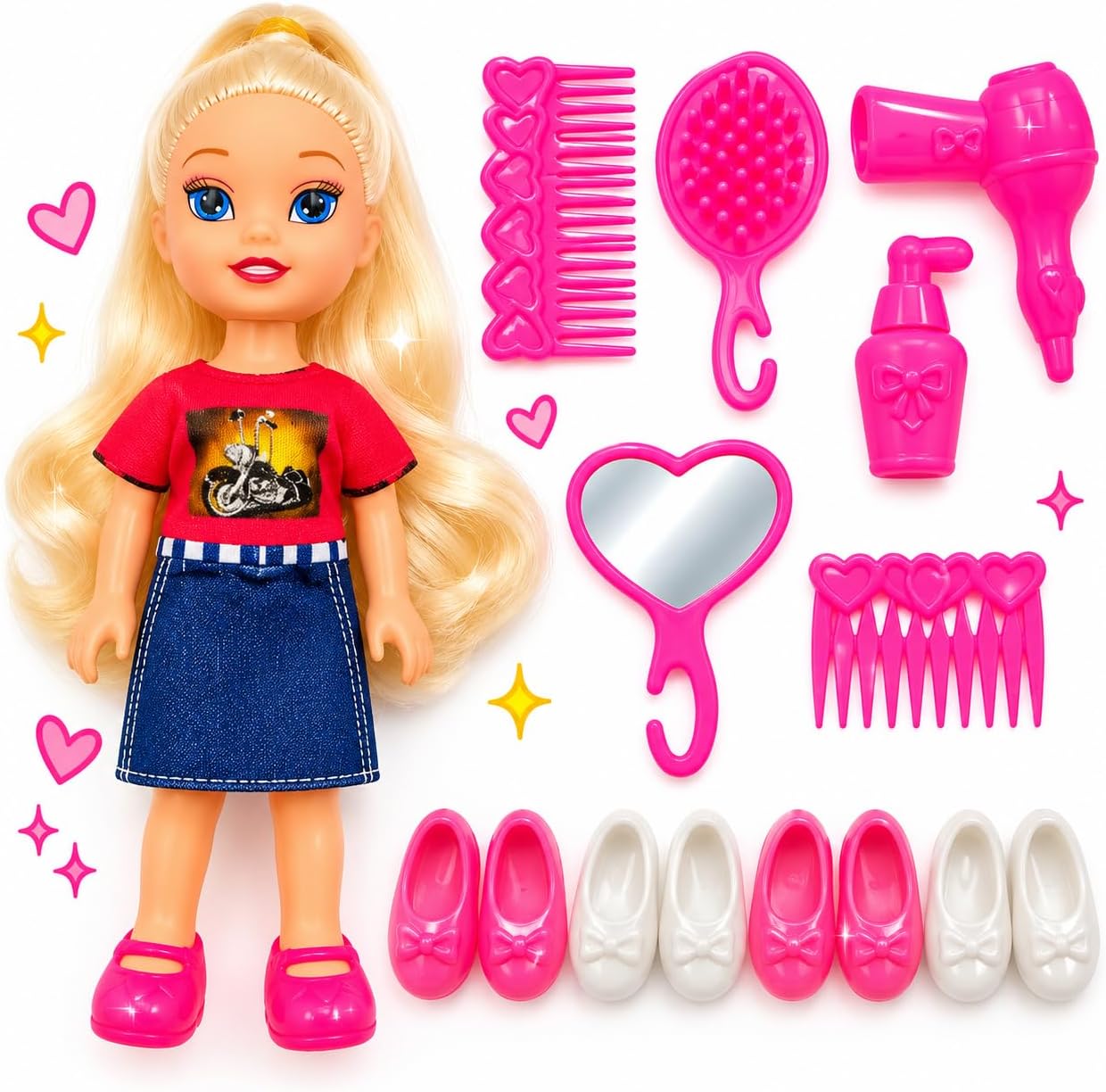Twinkle Doll with Moving Limbs | Fashion Beauty Set with Doll Accessories | Makeup Pretend Play Kit for Kids | Age 3 4 5 6 Years Birthday Gift | Toy Sharing Happiness