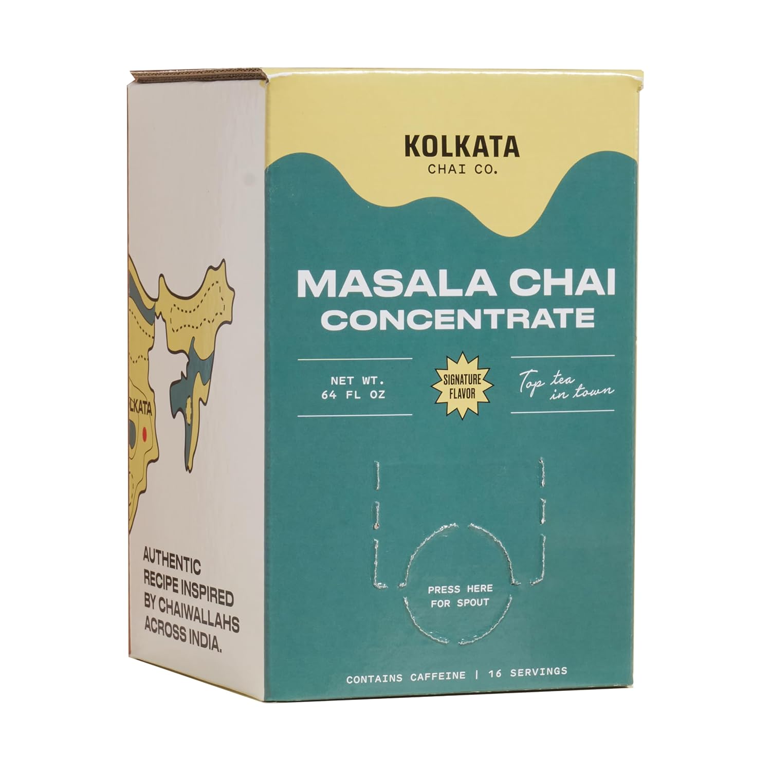 Kolkata Chai - Masala Chai Concentrate for Chai Tea Latte, 64oz Microbrewed Premium Organic Black Tea and Spices, Vegan, Gluten Free, All Natural, Makes 16 servings
