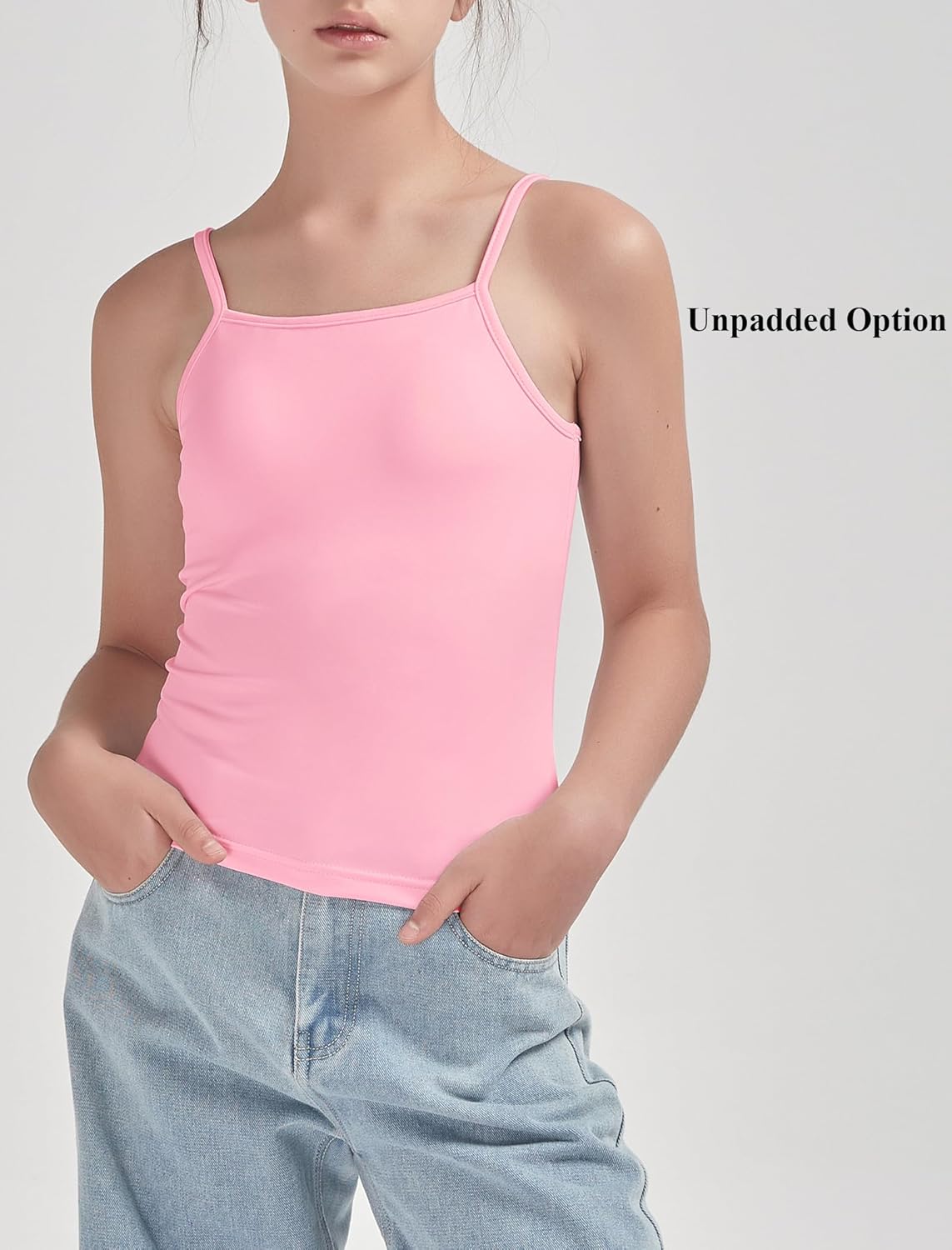 EXARUS 5/7 Pack Girls Padded/Unpadded Tank Tops Cropped/Full Length Stretchy Sleeveless Spaghetti Straps Cami Top - Image 2