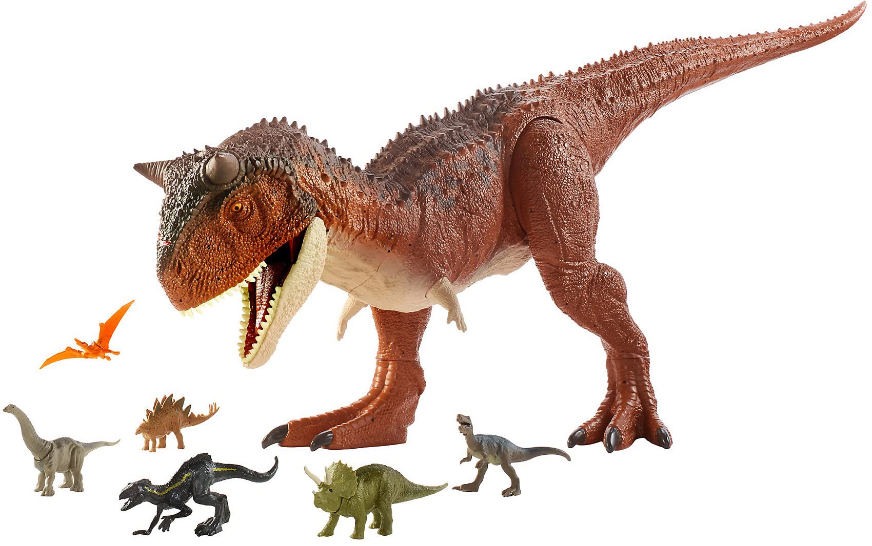 Jurassic World Carnotaurus Super Colosal Dinosaurio articulado 60cm, figura de juguete para niños (Mattel HBY86)