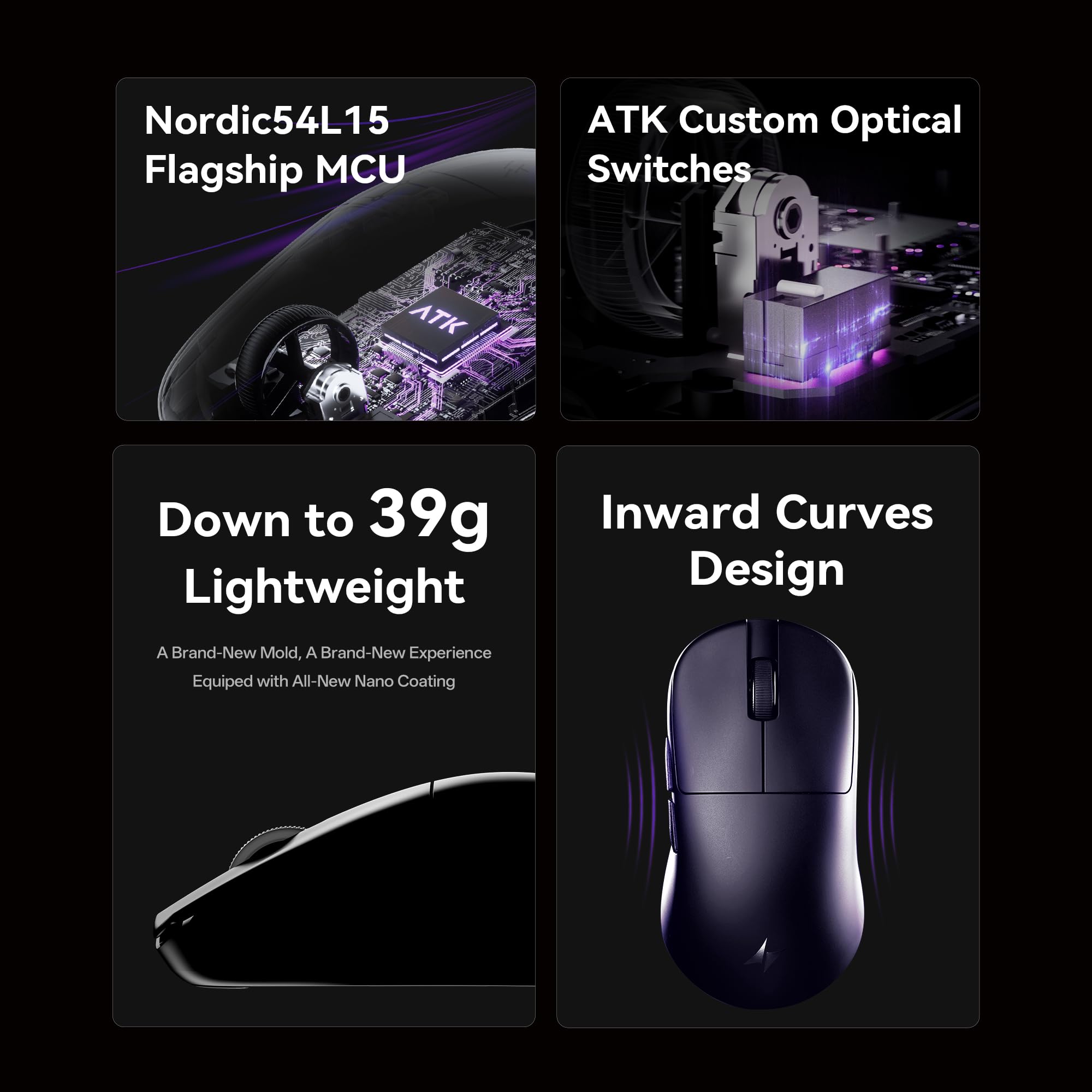 ATK Blazing Sky U2 V2 Mouse da gioco wireless, sensore ultra PAW3950, MCU Nordic 54L15, palling 8K, 2,4 G/cablato (verde, ultimato)