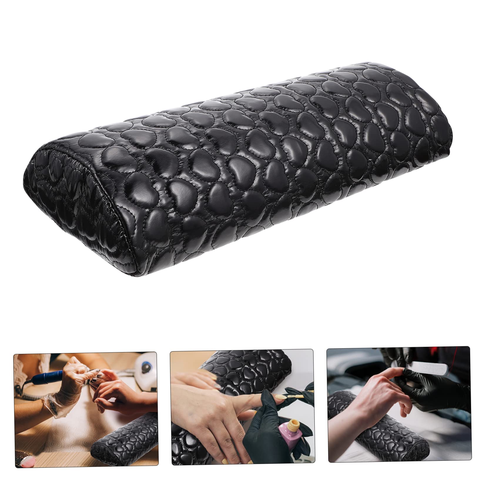Poggiamano per Unghie a Forma di Cuore in Pu Nero, Cuscino Morbido per Manicure Confortevole, Allevia Affaticamento Mano e Braccio per Nail Art a Casa e Salone
