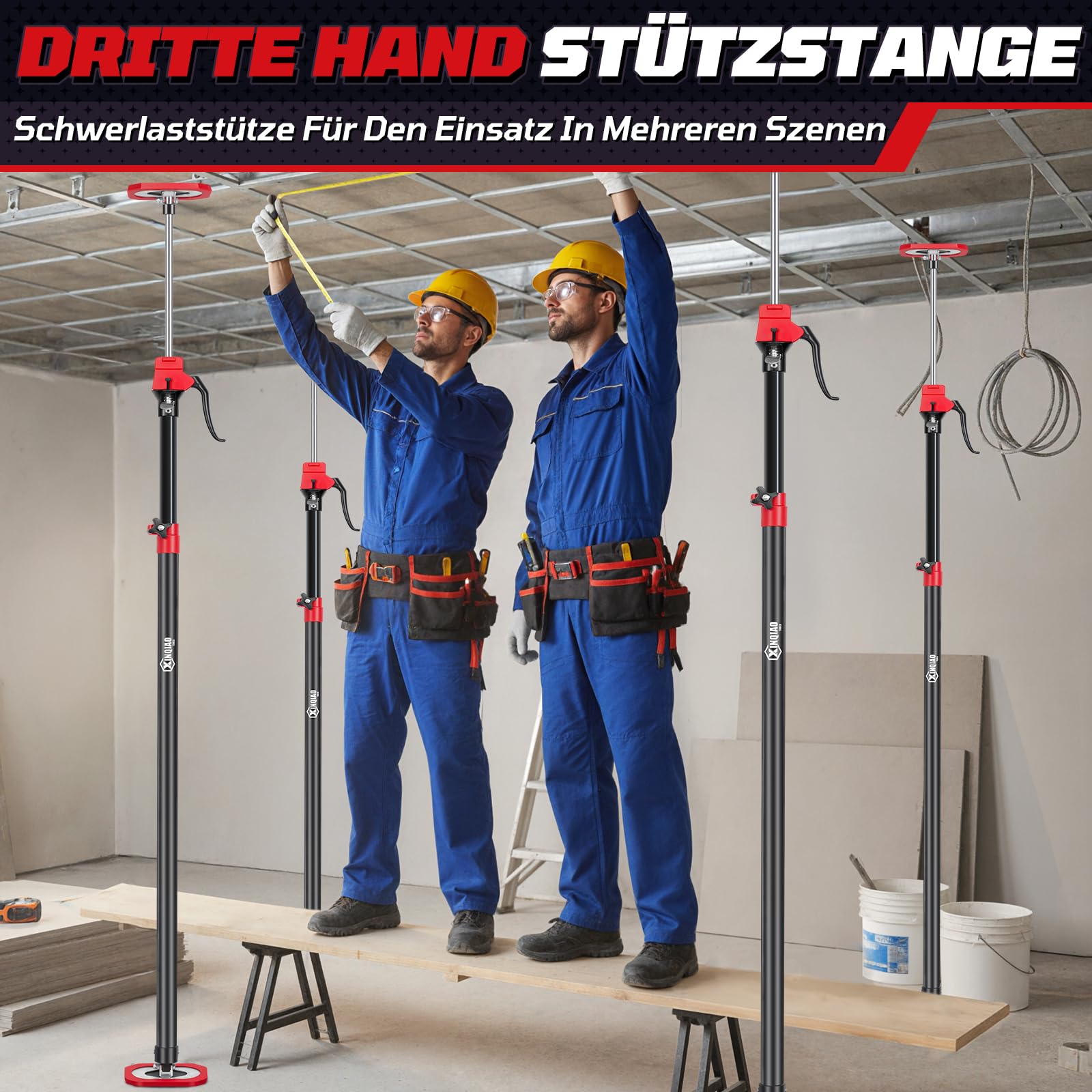 XINQIAO Montagestütze für die Schrankmontage, Schwerlast-Deckenstütze mit Verstellbarer Teleskopstange von 125 cm bis 290 cm, 4 Stück