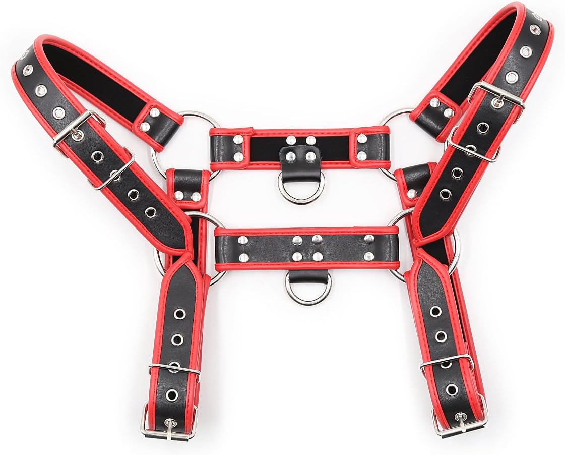 ClearUmm Men's Leather Body Chest Harness Belt with Double-shoulder Cage Belt Adjustable