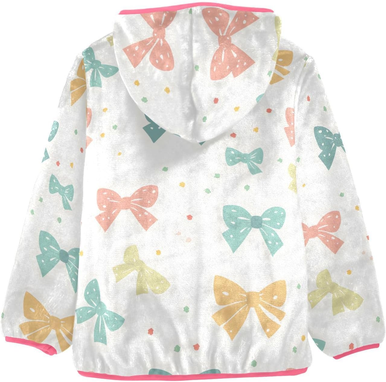 Girls Hoodie Outfit Bows Pattern Dots Green Yellow Zipper Sweatshirt Coat Fleece Jacket for Kids 3-10T