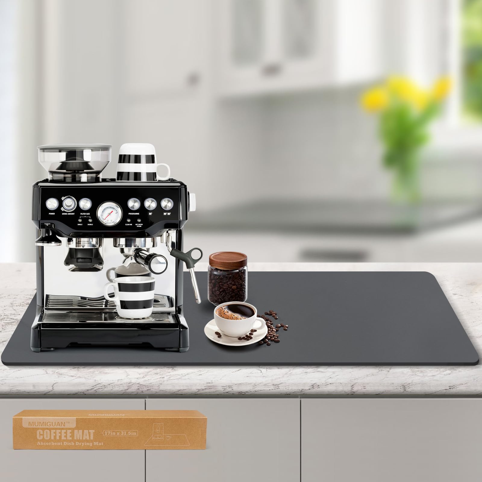 Dish Drying Mat for Kitchen Counter, Anti-Slip Absorbent Dish Drying Pad - Countertop (Dark Gray, 17