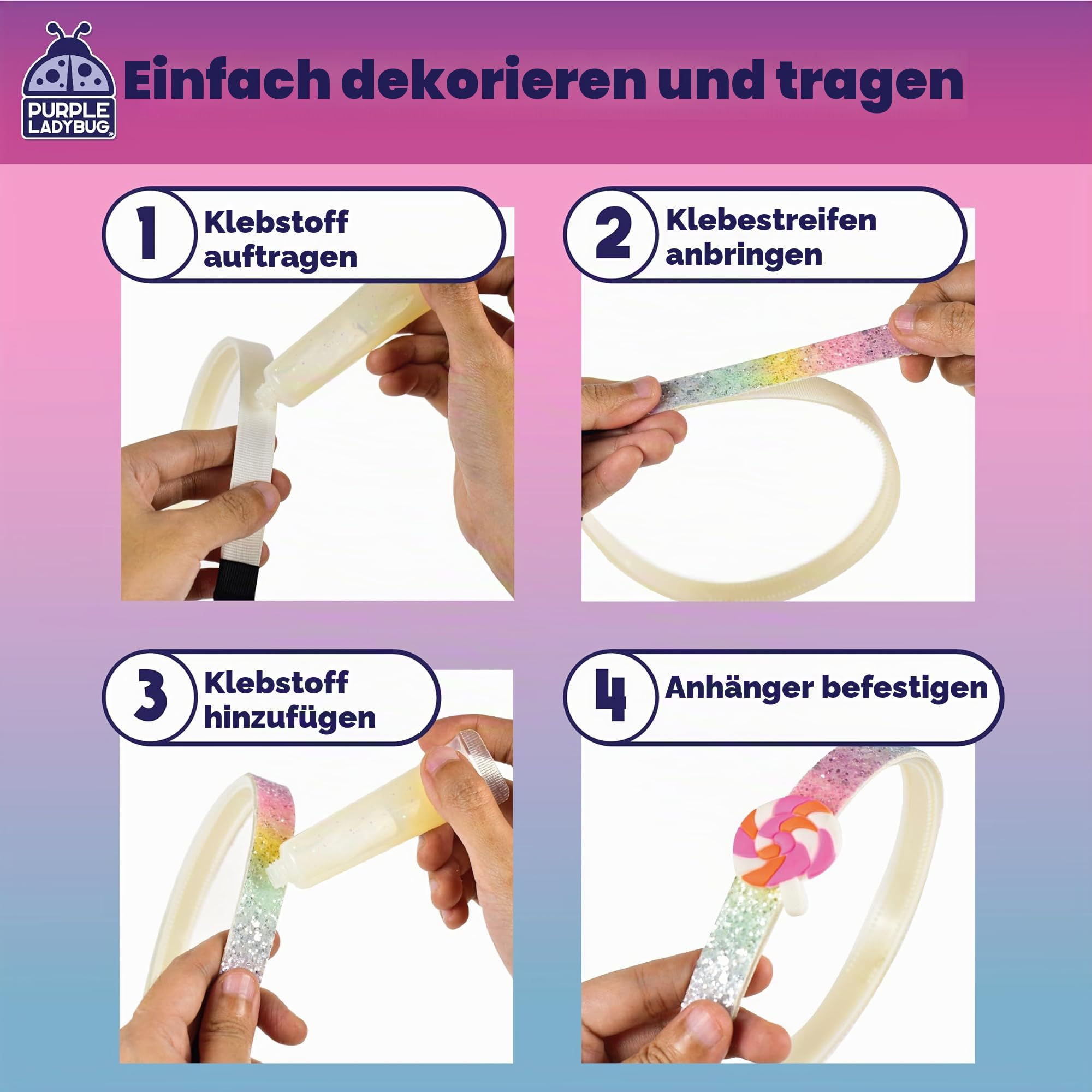 PURPLE LADYBUG Haarreifen Mädchen - Kreatives Basteln Mädchen 6 Jahre - Coole Geschenke für Teenager und Kinder - Haarschmuck Bastelset Kinder ab 7 8 9 10 11 12 13 14 Jahre