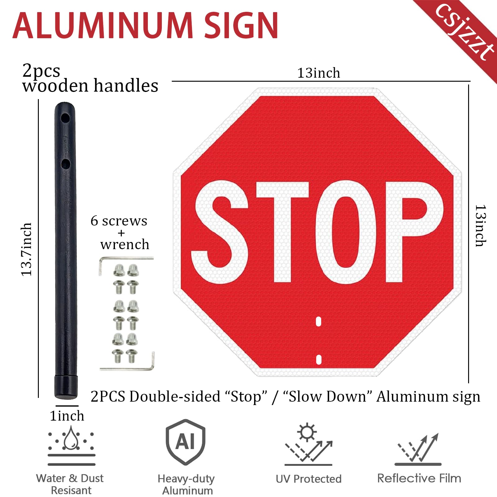 2 Pack Stop Slow Sign with Wood Handle, 13 *13" Double-Sided Hand Held Sign — Amazon image 2