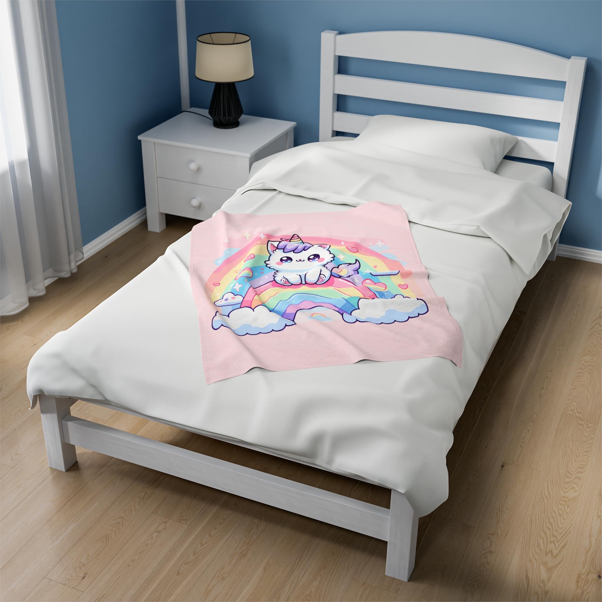 Couverture en peluche chat arc-en-ciel pour des moments lecture cocooning en famille