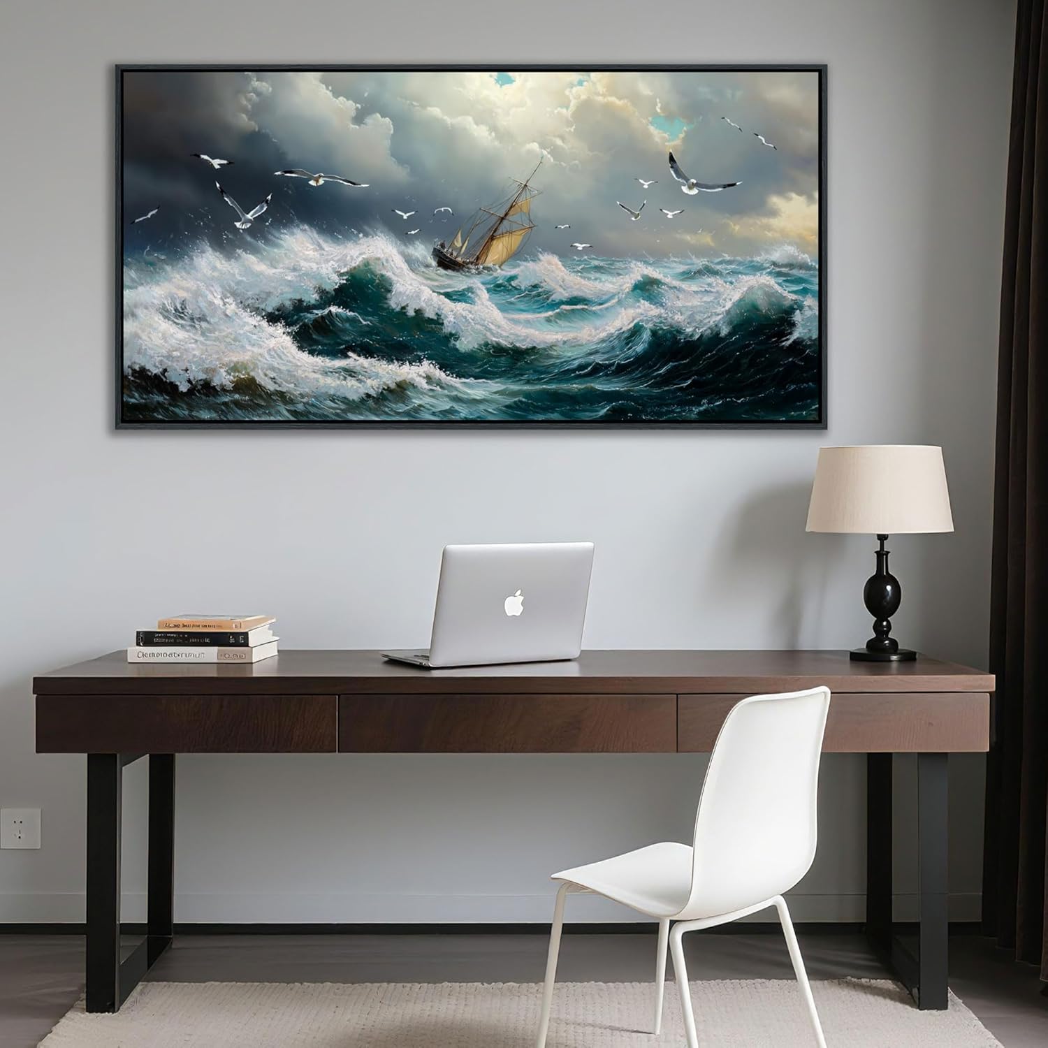 YDYSUNE Ocean Wall Art - Retro White Canvas painting Sailboat Wall Decor Textured Picture Artwork Nautical Adventurer Painting Coastal Art Framed for Living Room Bedroom Home 24x48inch