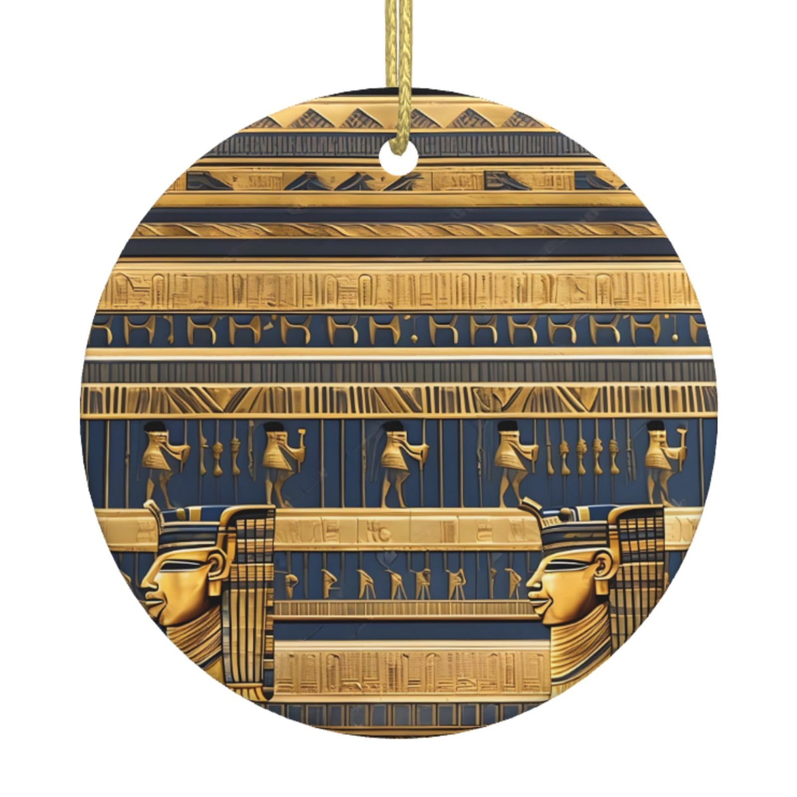 Egyptian Pharaonic Frescoes Printed Christmas Tree Ceramic Ornaments Holiday Decoration Christmas Unique Pendant for Christmas Party