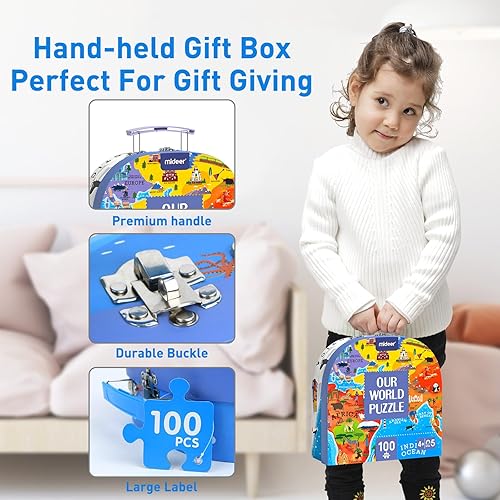 Miniatura 5 de Mideer Rompecabezas de dinosaurios para niños de 3 a 5 años, 104 piezas de rompecabezas de gran tamaño con caja de regalo de mano, juguetes de