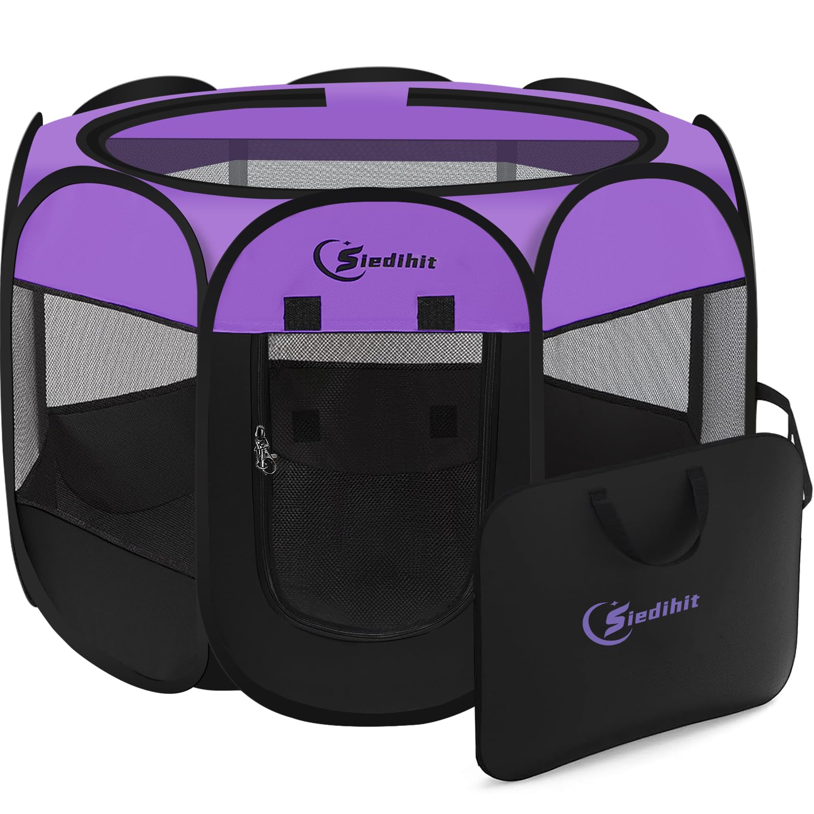 Siedihit Dog Cat Playpen, Puppy Pet Playpen, Small Dogs Tent Crates Cage Indoor/Outdoor, Portable Pop Up Dog Kennel Playpen with Carrying Case for Dogs/Cats/Rabbits,Purple