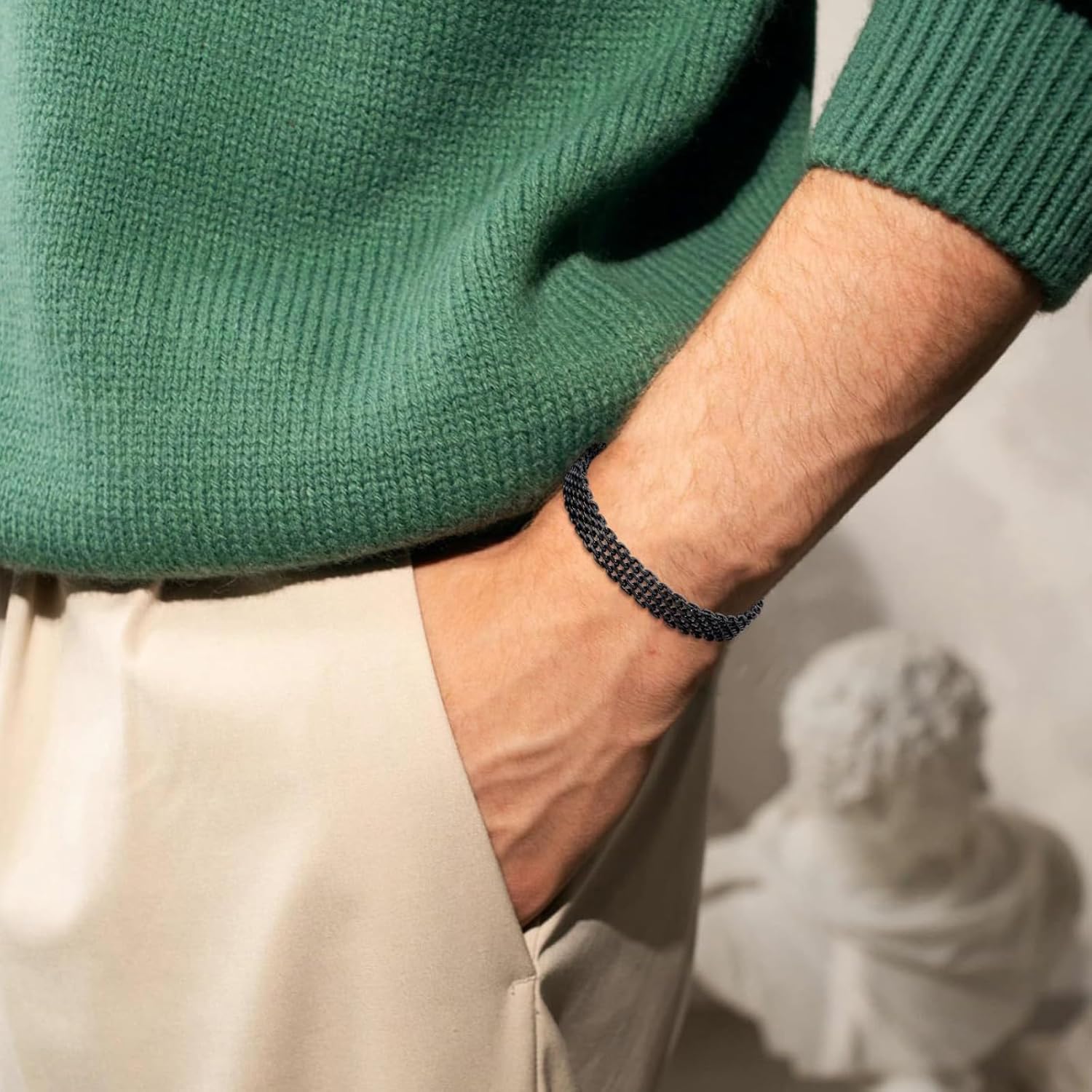 To My Man Bracelet Stylish Silver Braided Cuban Link Bracelet Jewelry with Secure Clasp Birthday Inspirational Gifts for Men Husband Boyfriend - Image 2