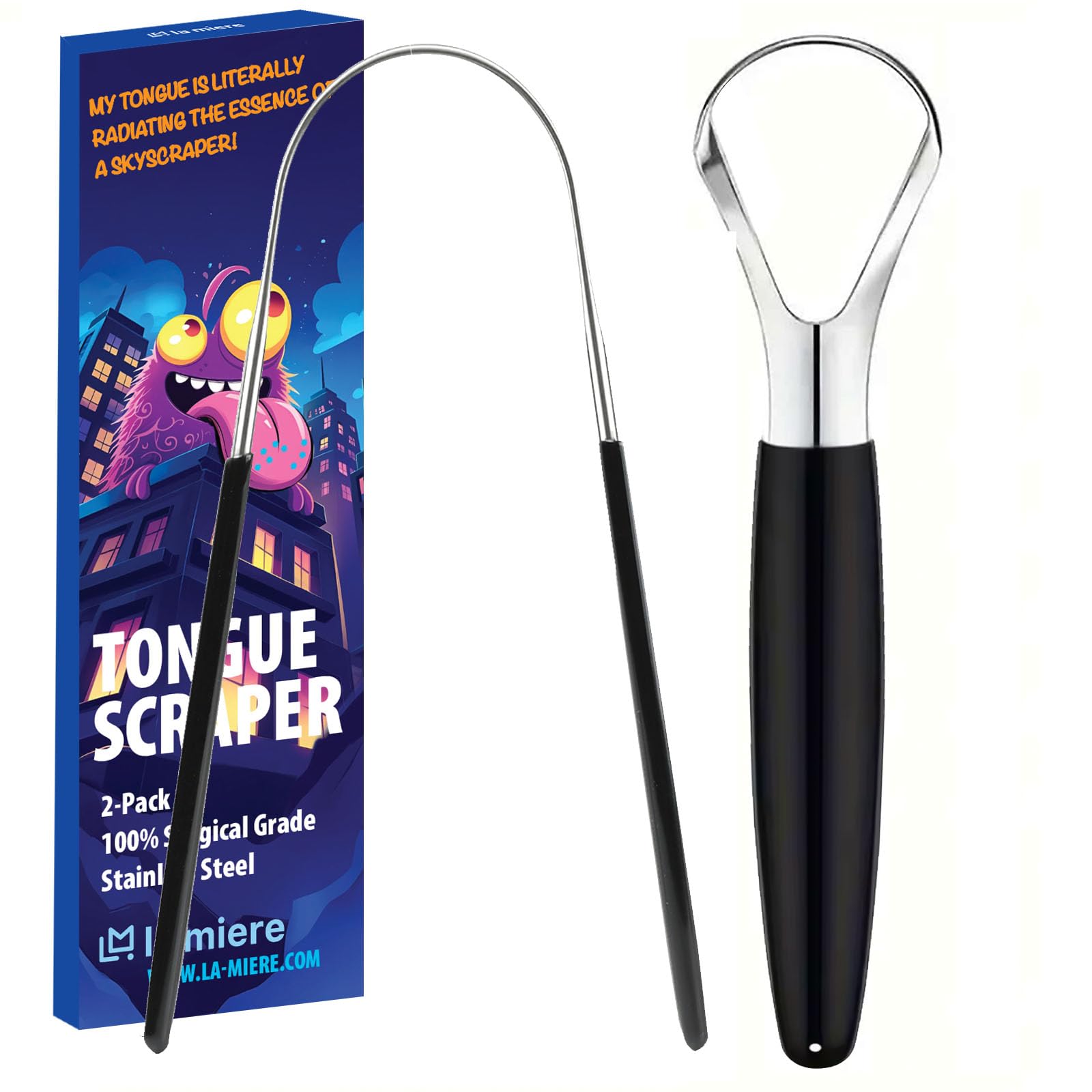 LA MIERE Tongue Scraper 2 Pack 100 Stainless Steel Easy to Use Tongue Scra per for Adults Tongue