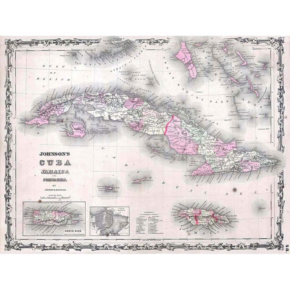 Wee Blue Coo Geography Map Illustrated Antique Johnson Caribbean Art Print Poster Wall Decor 12X16 Inch