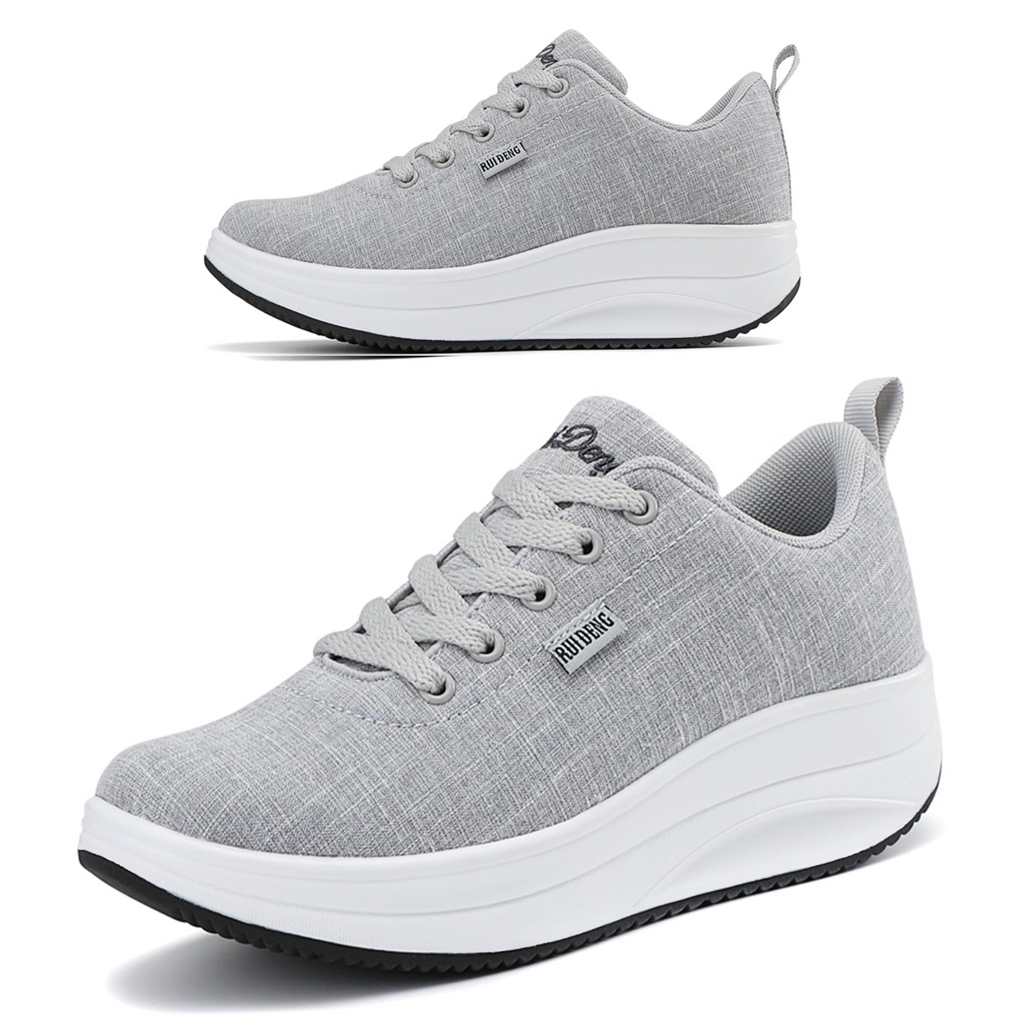 RUIDENG Platform Sneakers for Women Walking All Day | Slip Resistant Work Shoes for Women Comfortable | 2 Inch Thick Wedge Rocker Bottom