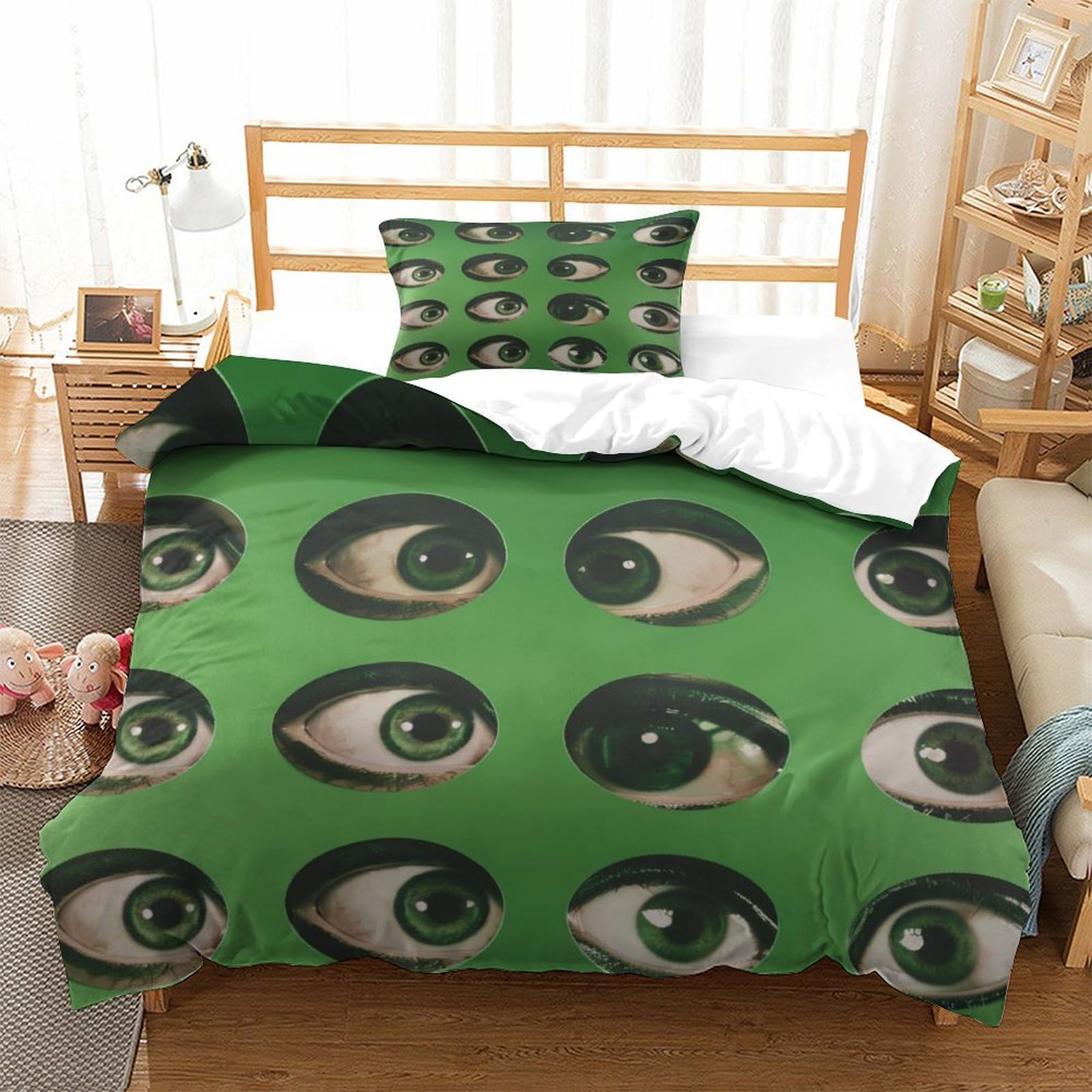 P1S9U7W5Y 3D Printed Artistic Eyes Duvet Cover Set 3pcs Microfiber Green Eyes Bedding Set Single（135x200cm）