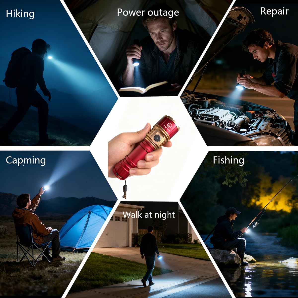 Rechargeable LED Flashlight with Ignition Lens, 2000 Lumens High Lumen Tactical Flashlight with Fire Starter, Zoomable Handheld Torch, USB Rechargeable, EDC Flashlight for Camping Emergency