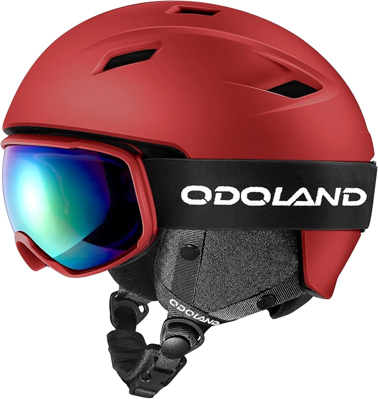 Odoland Síbukósisak és Szemüveg Szett M-es Méretben - Unisex PC Sisak UV400 Védelemmel, Szélálló Síszemüveggel Síeléshez, Snowboardozáshoz,