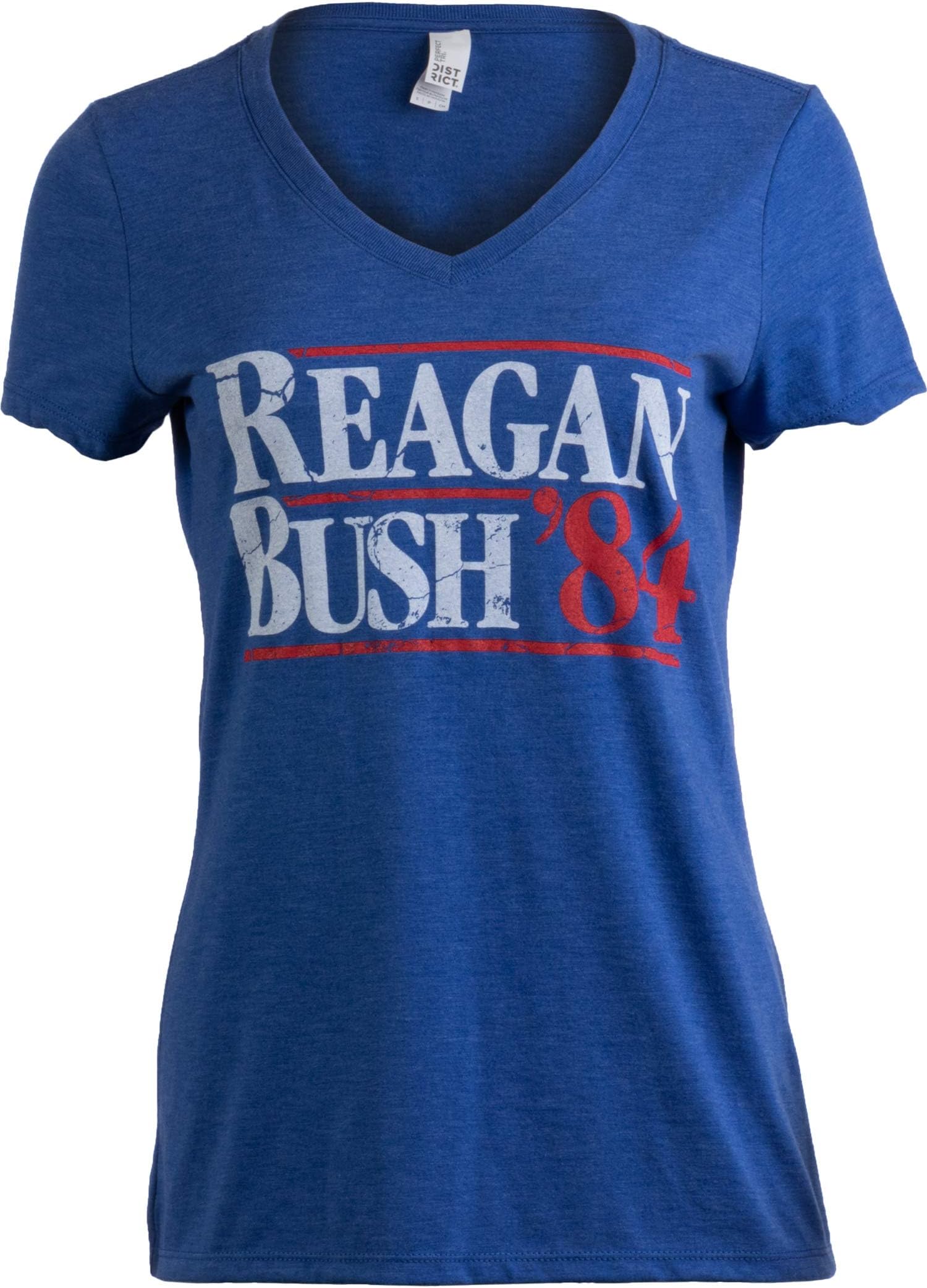 Reagan Bush '84 | Vintage Style Conservative Republican GOP Women V-Neck T-Shirt