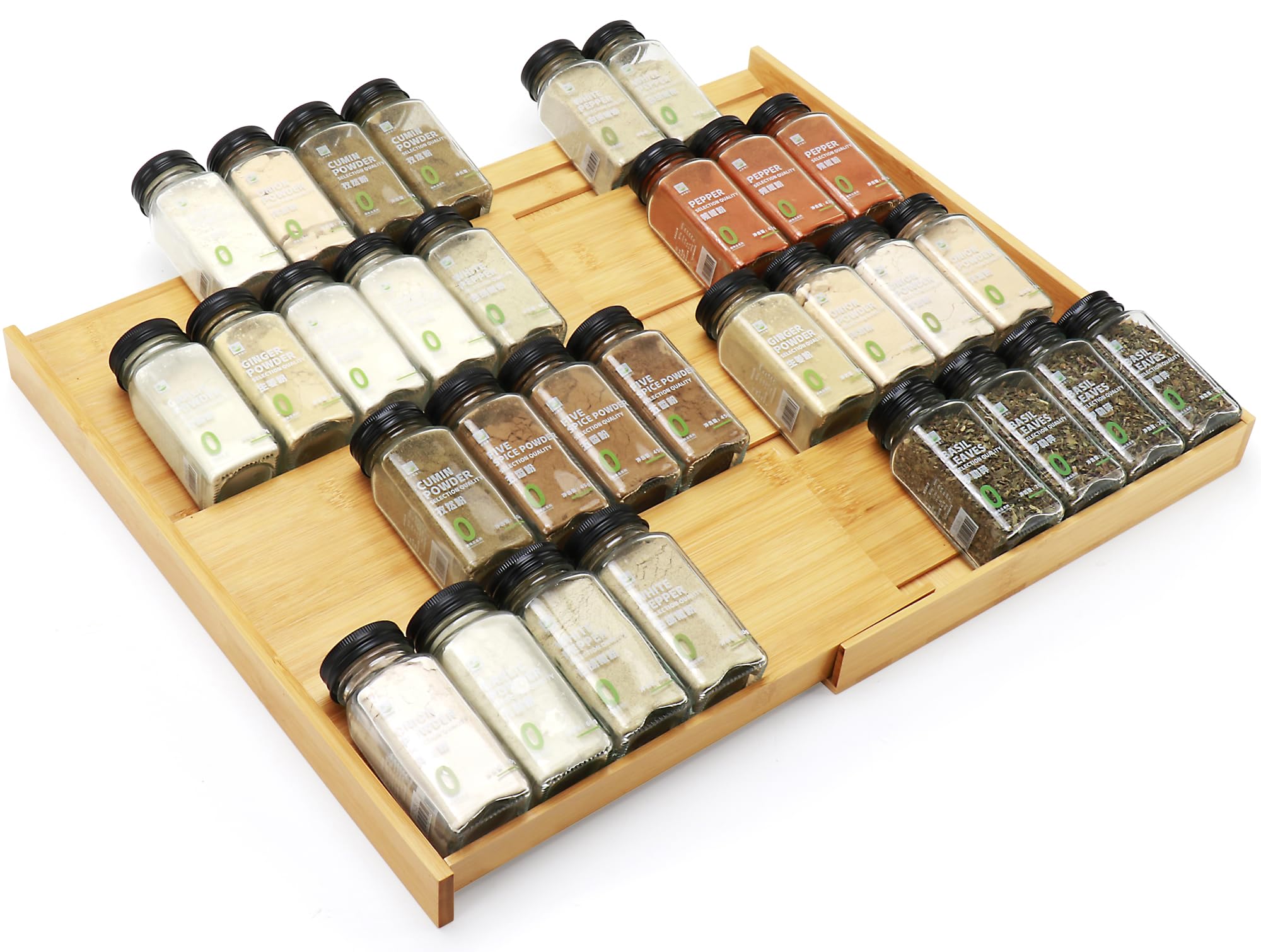 Photo 1 of Bamboo Spice Drawer Organizer, (Need 3.1” Deep Drawer) Expandable 4 Tier Spice Rack for Cabinet (From 12" to 23" Wide), Seasoning Storage Insert, Spice Organizer for Drawer,Jars Not Included