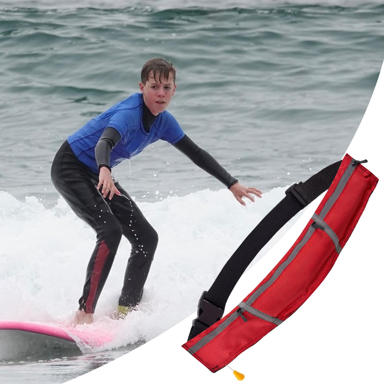 Ceinture de sauvetage pour adultes - 150N - Avec ceinture abdominale - Bouée de sauvetage réfléchissante autogonflante pour la sécurité de la piscine et du paddle