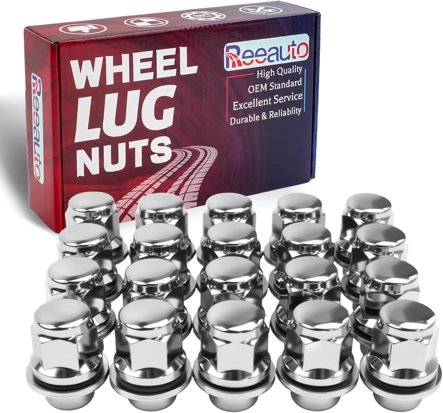 M12x1.5 Lug Nuts with Mag Flat Seat 24 pcs 13/16" 21mm Hex 1.46x1.18 Chrome Wheel Lug Nut Compatible with Tacoma 4Runner FJ Cruiser Corolla