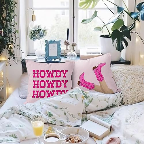 Miniatura 4 de HIWX Juego de 4 fundas de almohada decorativas de 18 x 18 pulgadas, diseño de vaquera howdy de color rosa intenso, diseño de pelota de discoteca