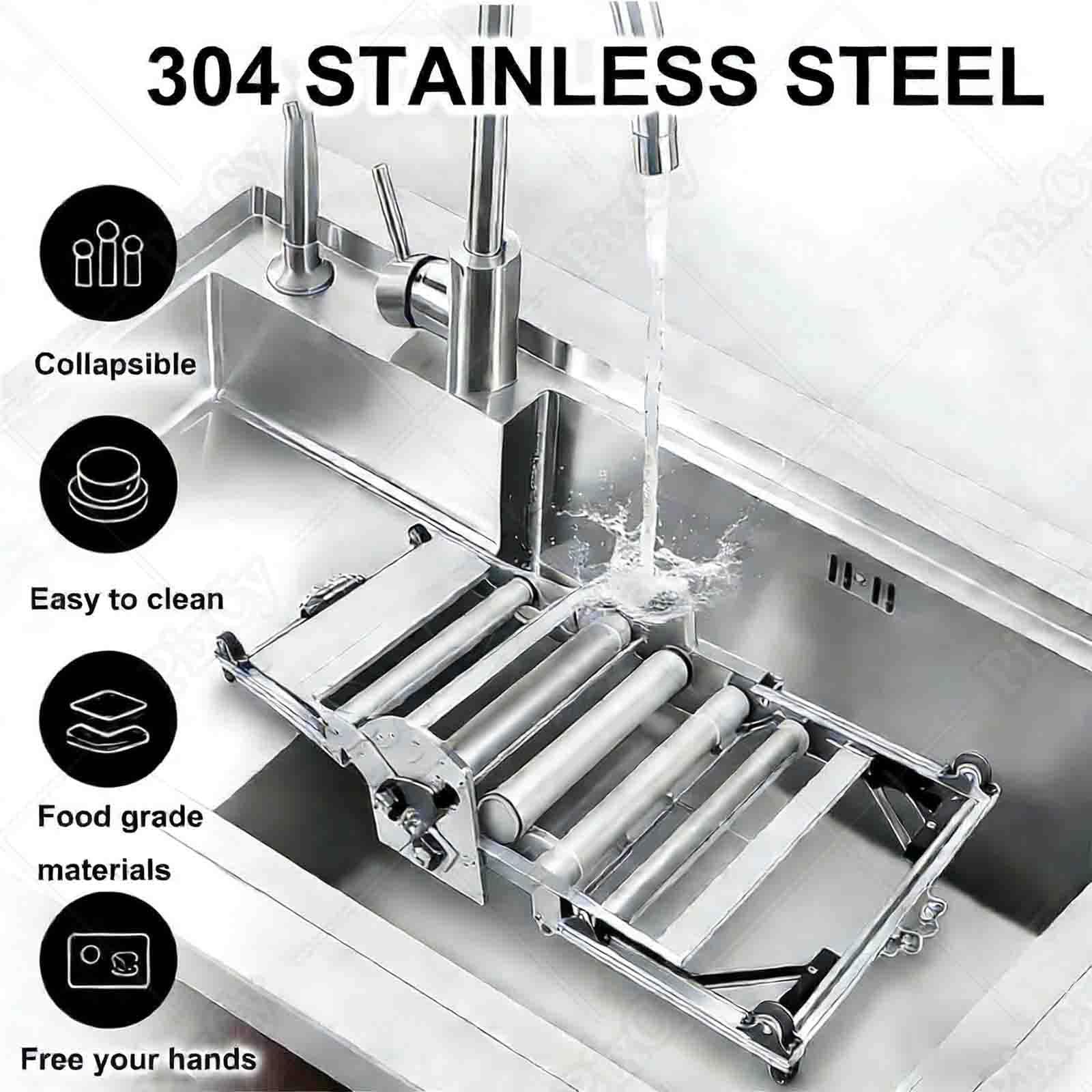PixCy Sfogliatrice Elettrico Pieghevole in Acciaio Inox,Larghezza di Pressatura 450 mm,Spessore Regolabile 2-30mm,Multiuso per Pizza,Croissant e Pasta Fresca - Compatta e Risparmio Spazio