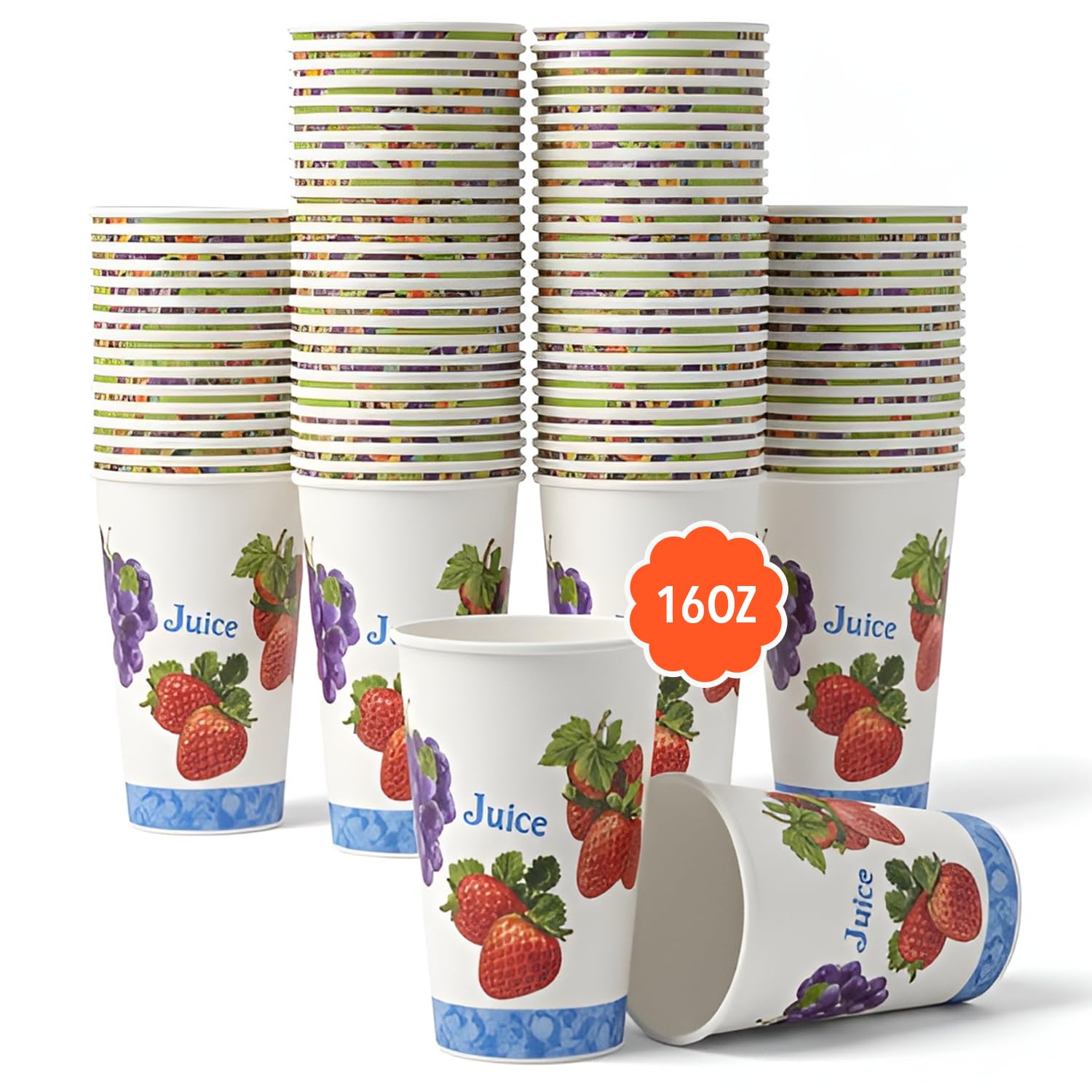 RAP Gloves 16oz Disposable Paper Cups Single Wall – 1000 Count (50 Cups x 20 Packs) | White Fruit Style Disposable Paper Cups Large Hot & Cold Coffee Cups for Cafes, Parties & Offices