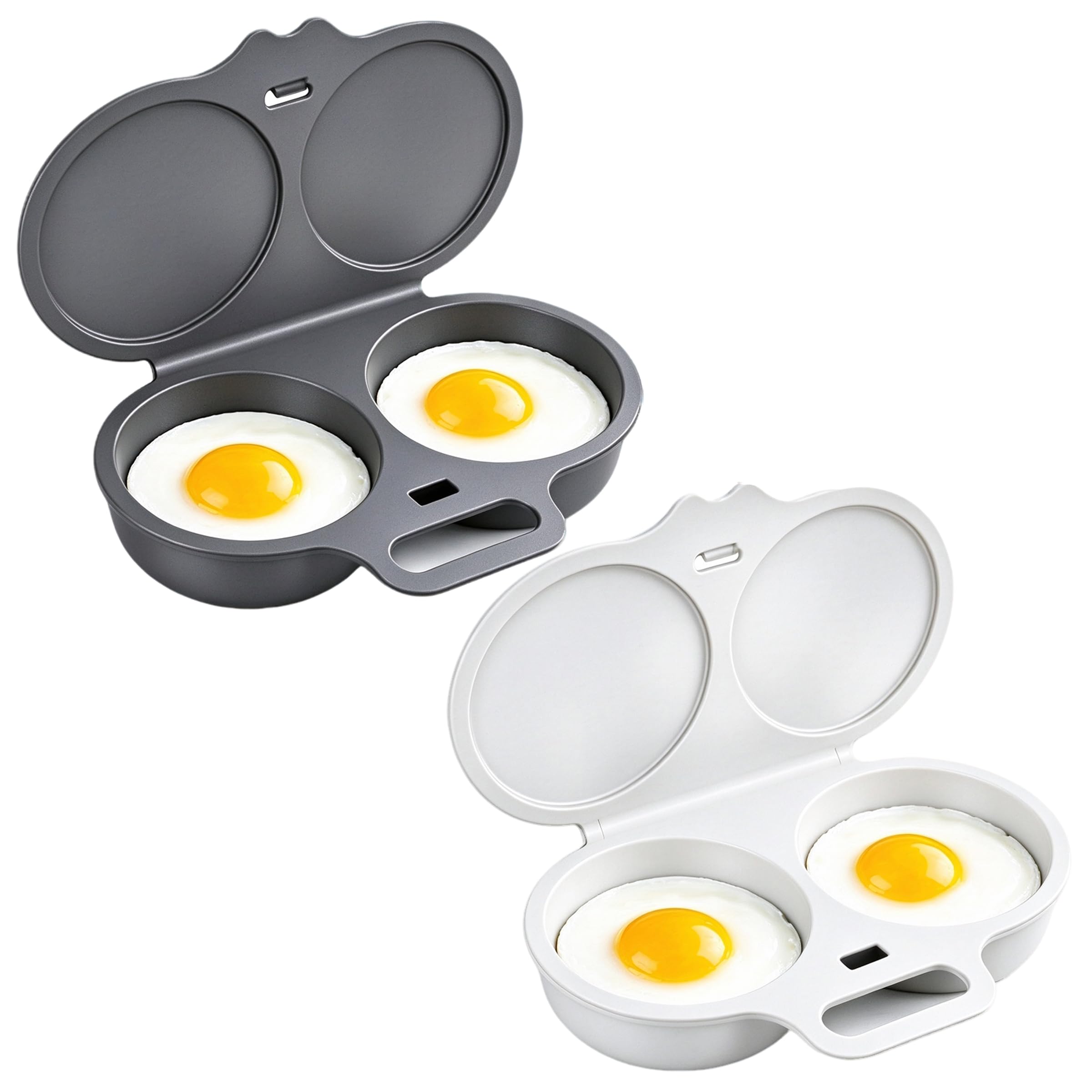 DONGTATA 2PCS Microwave Egg Poacher Egg Poacher Microwave with Lid and Handle Dual Cavity Poached Egg Maker Egg Cooker for 2 Eggs Breakfast Kitchen White and Dark Grey