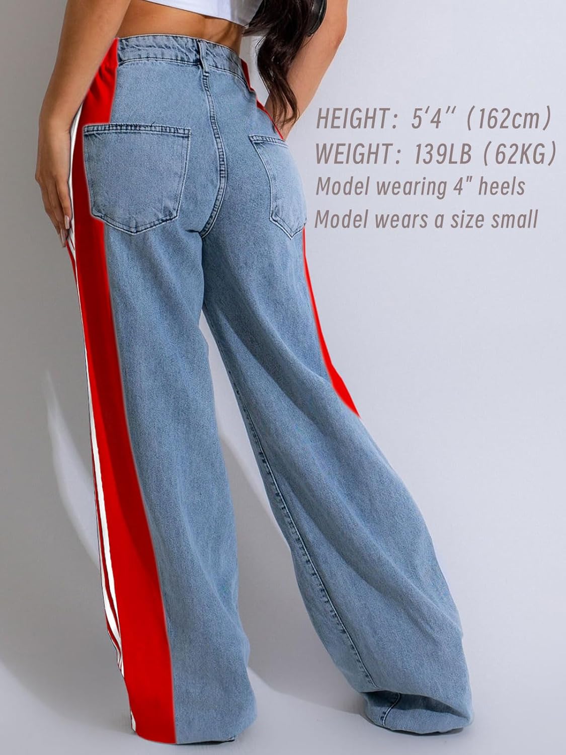 Angsuttc Womens Jeans with Patchwork Stripes High Waisted Stretchy Denim Color Block Straight Wide Leg Trendy Jean - Image 4