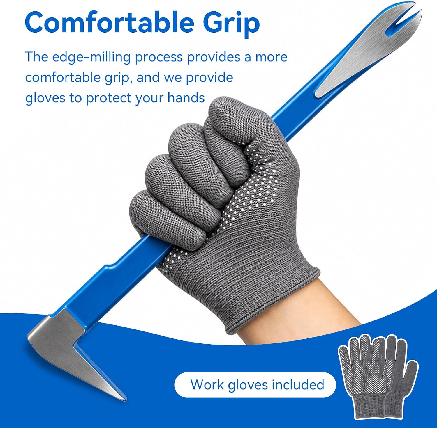 4 Pcs Pry Bar Set, 12" Cats Paw Nail Puller, 10" & 7.5" Flat Pry Bars, 8" End Cutting Pliers, Utility Wonder Crowbar, Nail Remover Tool for Prying, Scraping, Lifting, Pulling, with Gloves