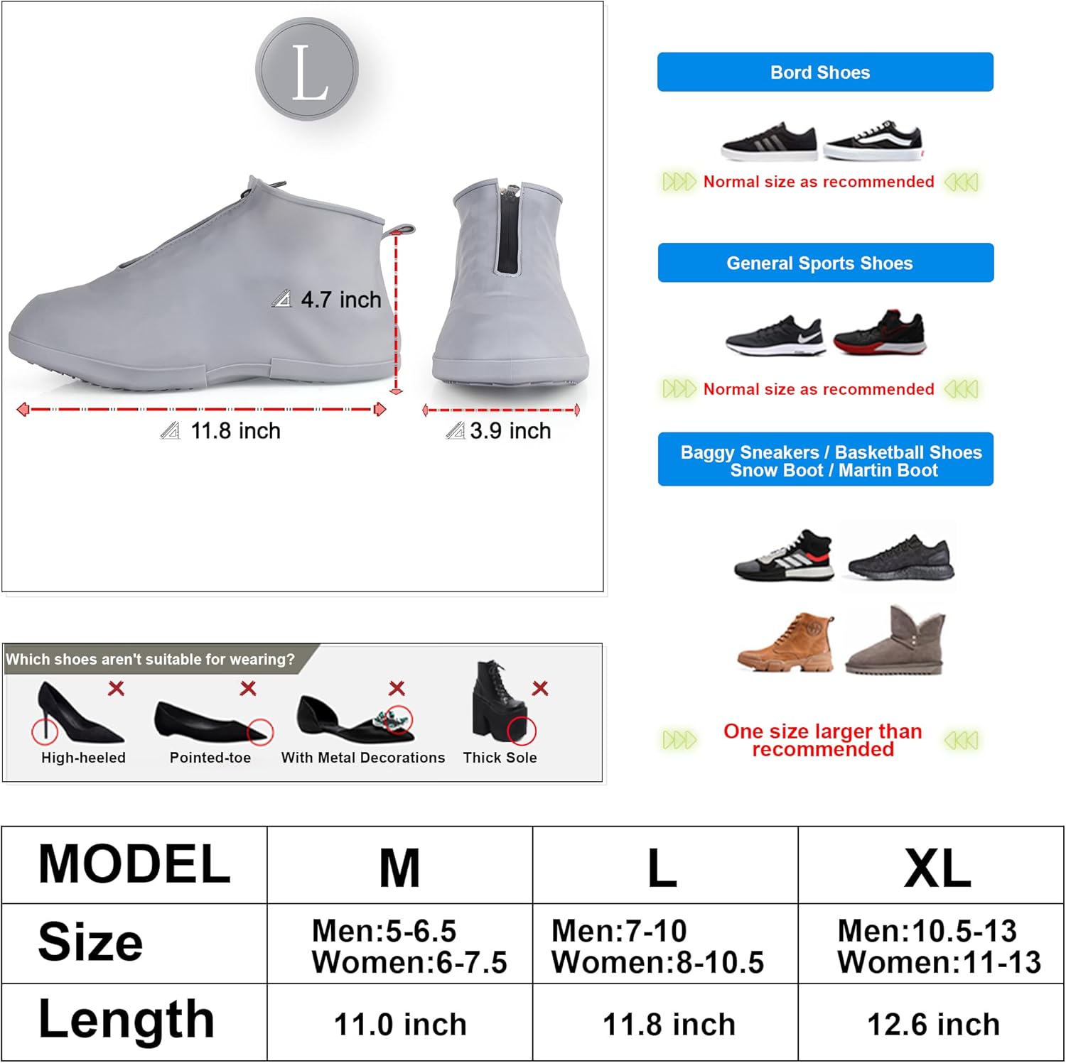 Waterproof Shoe Covers Slip-Resistant Overshoes Newly Upgraded and Latest Model for Men Women, Reusable Rain Boots for Outdoor, Cycling, Hiking, Work (Grey, L (Women 8-10.5, Men 7-10)) - Image 6