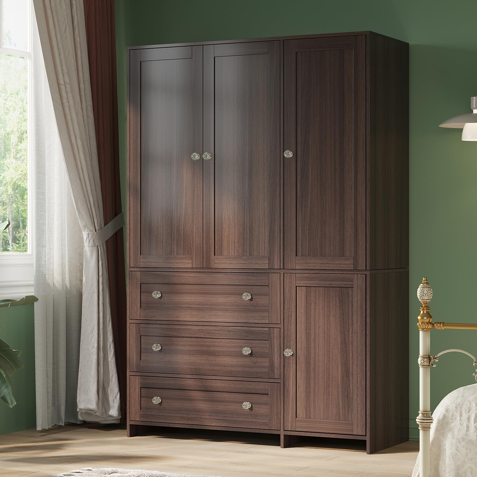 VOWNER 71" Armoire Wardrobe Closet with 3 Drawers and Mirror
