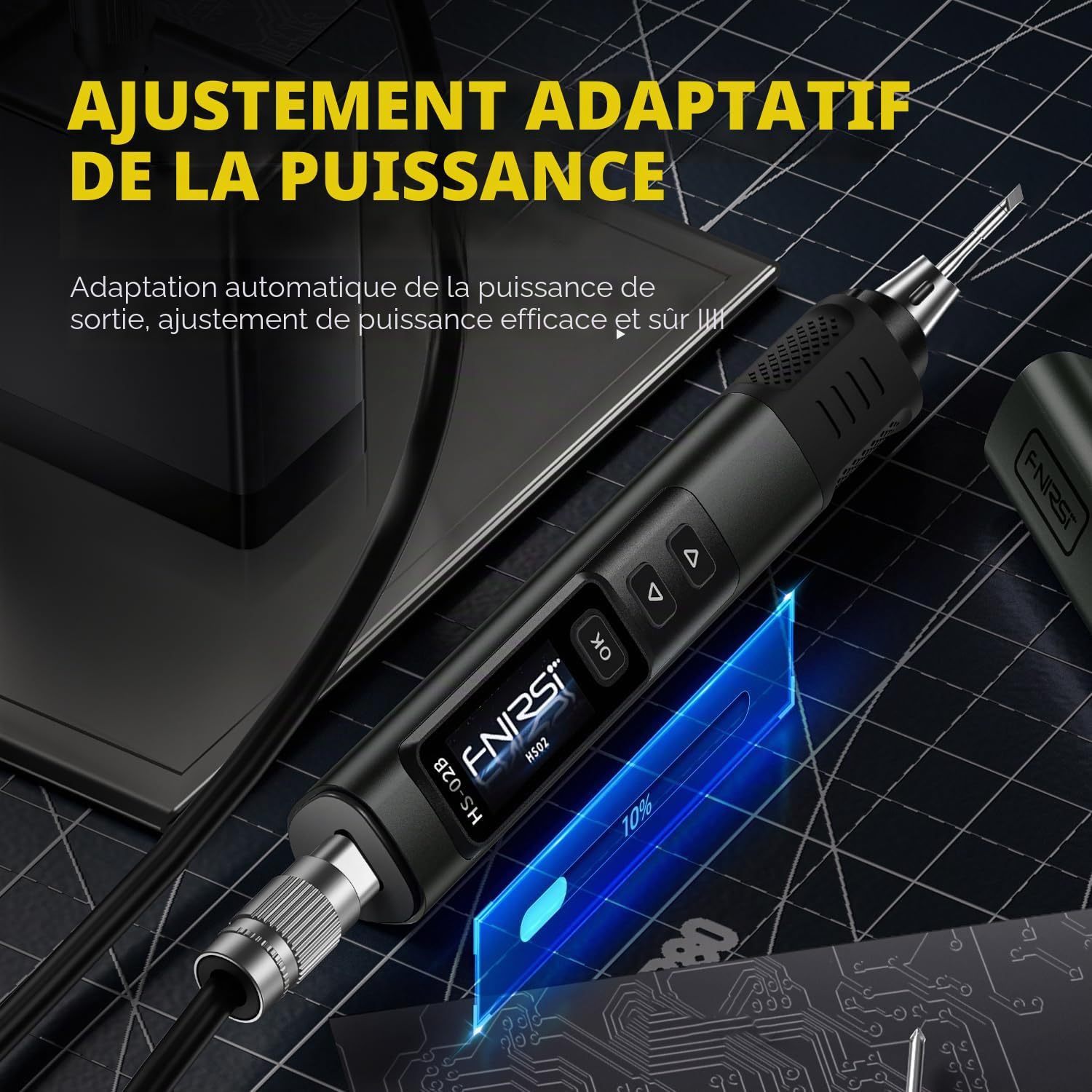 FNIRSI HS-02B Kit de fer à souder filaire portable 100 W, chauffage rapide 2S, 100 à 450 °C, 3 groupes de température préréglée, 3 pointes de soudure 210, stylo de fer à souder numérique intelligent