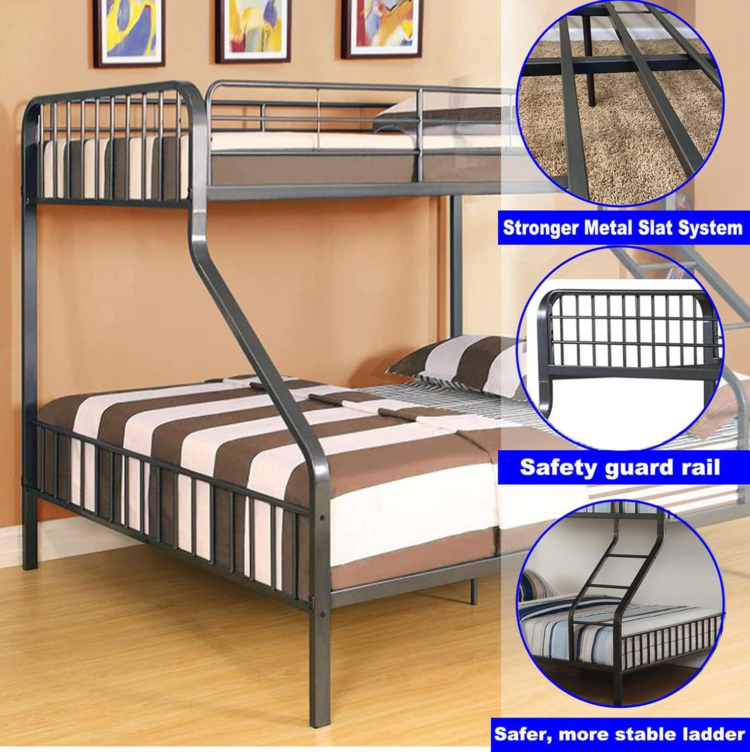 DOONREXS Upgrade Version Heavy Duty Metal Twin XL Over Queen Bunk Beds, Thicken Stronger Steel Bunk Beds Frame Twin XL Over Queen Size, Easier Assembly, Industrial Style, Gunmetal