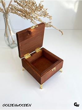 DSYapıAksesuar Doğal Ahşap Takı Kutusu Ahşap Saklama Kutusu(CEVİZ)(BEYAZ ÇAM)(BOY:12CM EN:12CM YÜK:8,5CM)