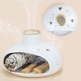 ZenBless 3 in 1 Incense Holder for Palo Santo Sticks Sage Incense, Handcrafted Ceramic Incense Burner Holder Ash Catcher with Chimney, Smudge Bowl for Yoga Meditation Room Home Decor