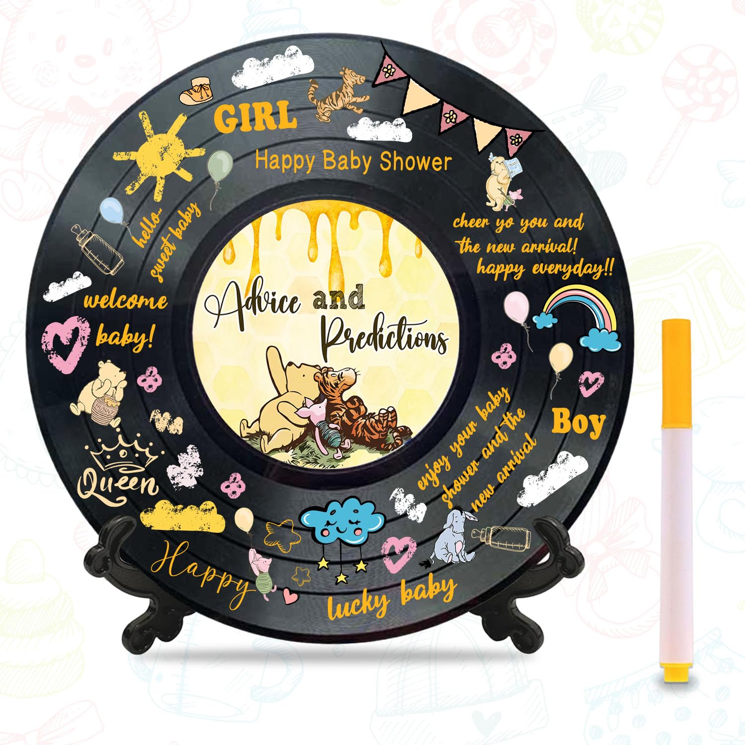 Livre d'or alternatif baby shower Winnie conseils et prédiction grand format 30x30cm souvenir fête