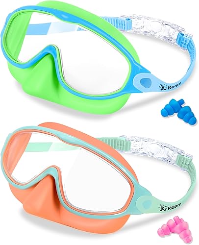 Miniatura 8 de Keary - Paquete de 2 gafas de natación para niños con cubierta nasal, anti-UV, antiempañamiento, para piscina y agua, para niños de 3 a 12 años