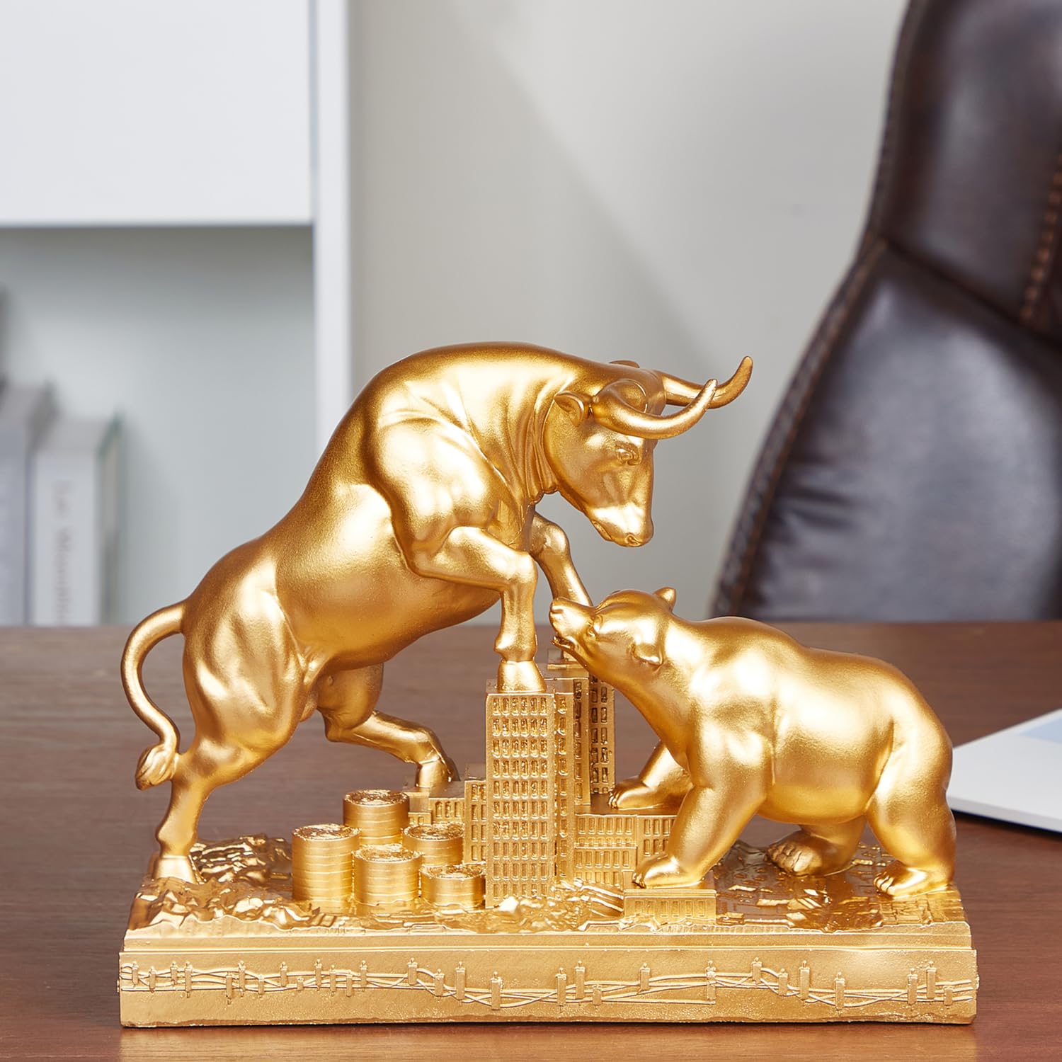 JXCBXJ Bull and Bear Statue,Resin Abstract Tabletop Decor, Stock Market Decor,Gifts for Financial Investment Managers Investor.