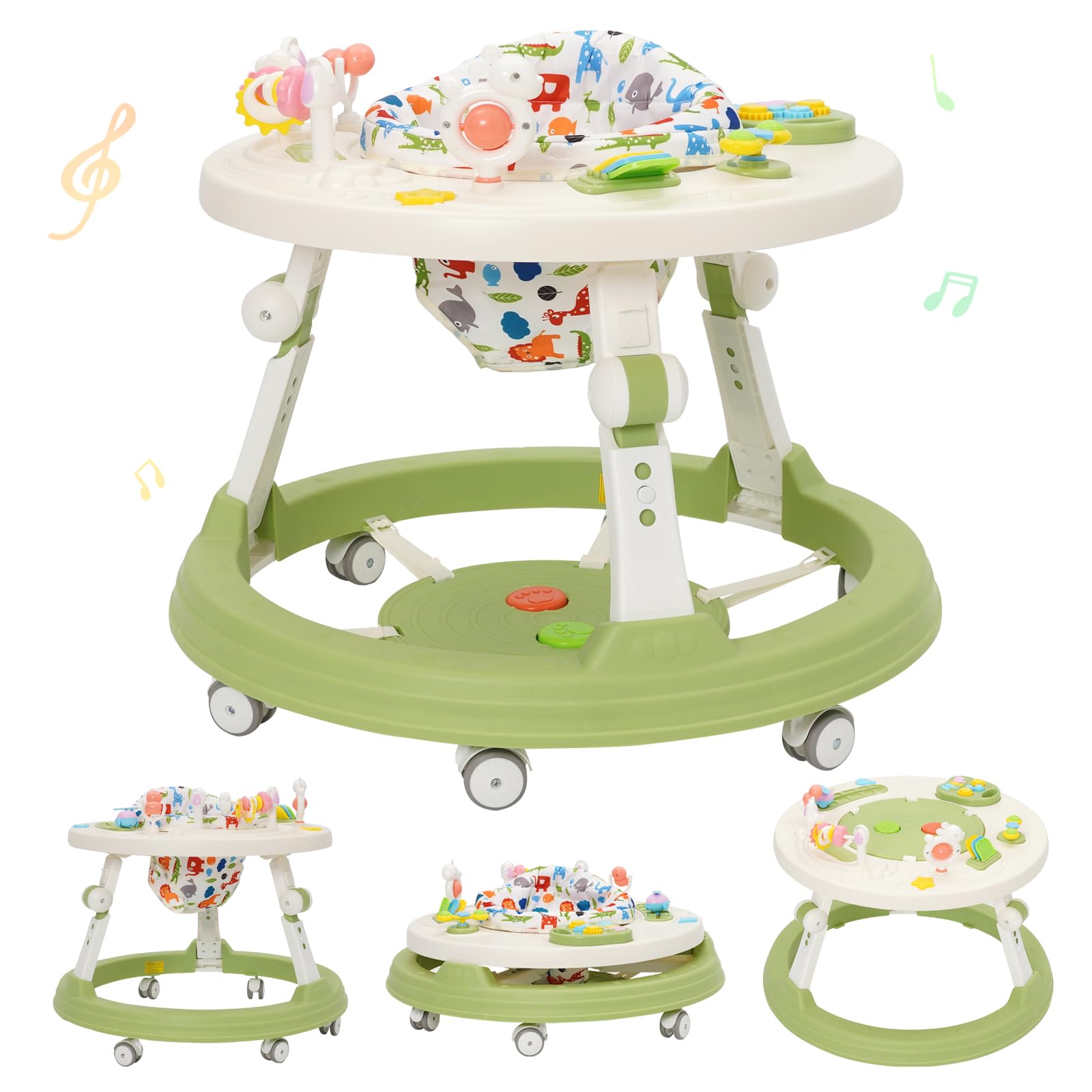 5 in 1 Girello Bambino,Pedaliera Musicale Giocattolo,Si Trasforma in un Tavolo per Costruzioni,Regolabile in Altezza e Pieghevole,Adatto a Bambini dai 6 Mesi in su che Stanno Imparando a Camminare