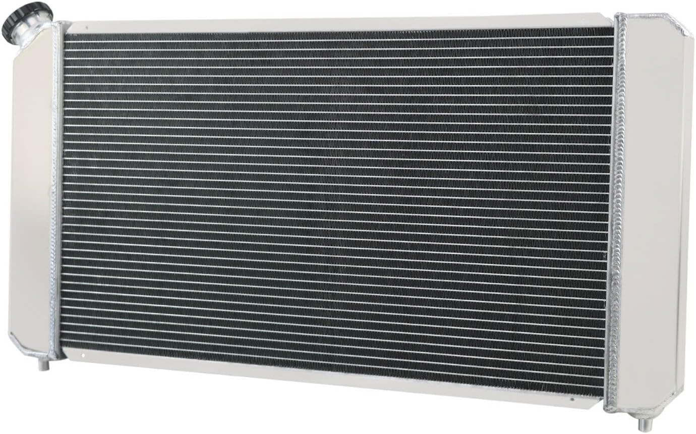 ALLOYWORKS 4 Row Core All Aluminum Radiator + Shroud Fan Kits + Relay For 1996-2005 Chevy Blazer S10 Pickup Truck/GMC Jimmy Sonoma V6 V8